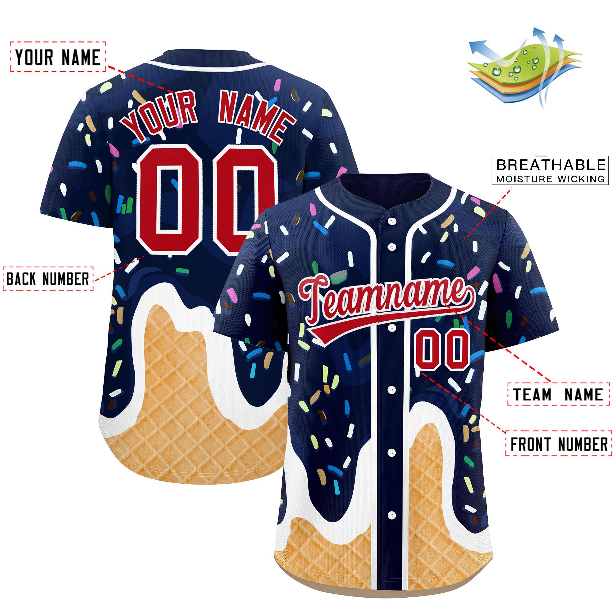 Benutzerdefiniertes Eistüte-Graffiti-Muster, modisches, authentisches Baseball-Trikot Benutzerdefiniertes Eistüte-Graffiti-Muster, modisches, authentisches Baseball-Trikot