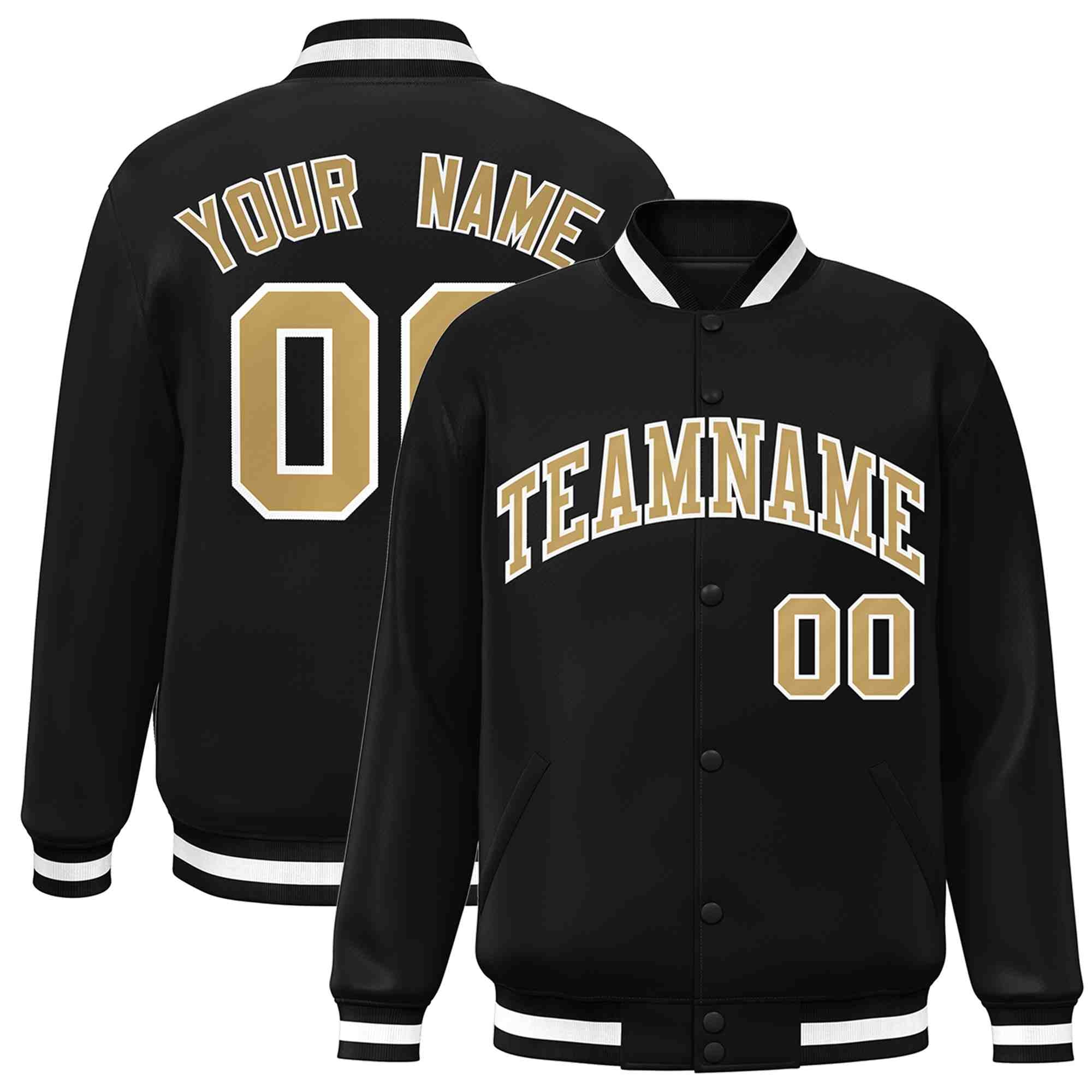 Custom Old Gold-White Classic Style Varsity Full-Snap Letterman Jacket