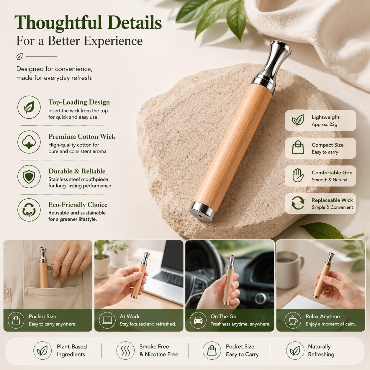 Natural Wood Aroma Stick 4 Flavors Refillable