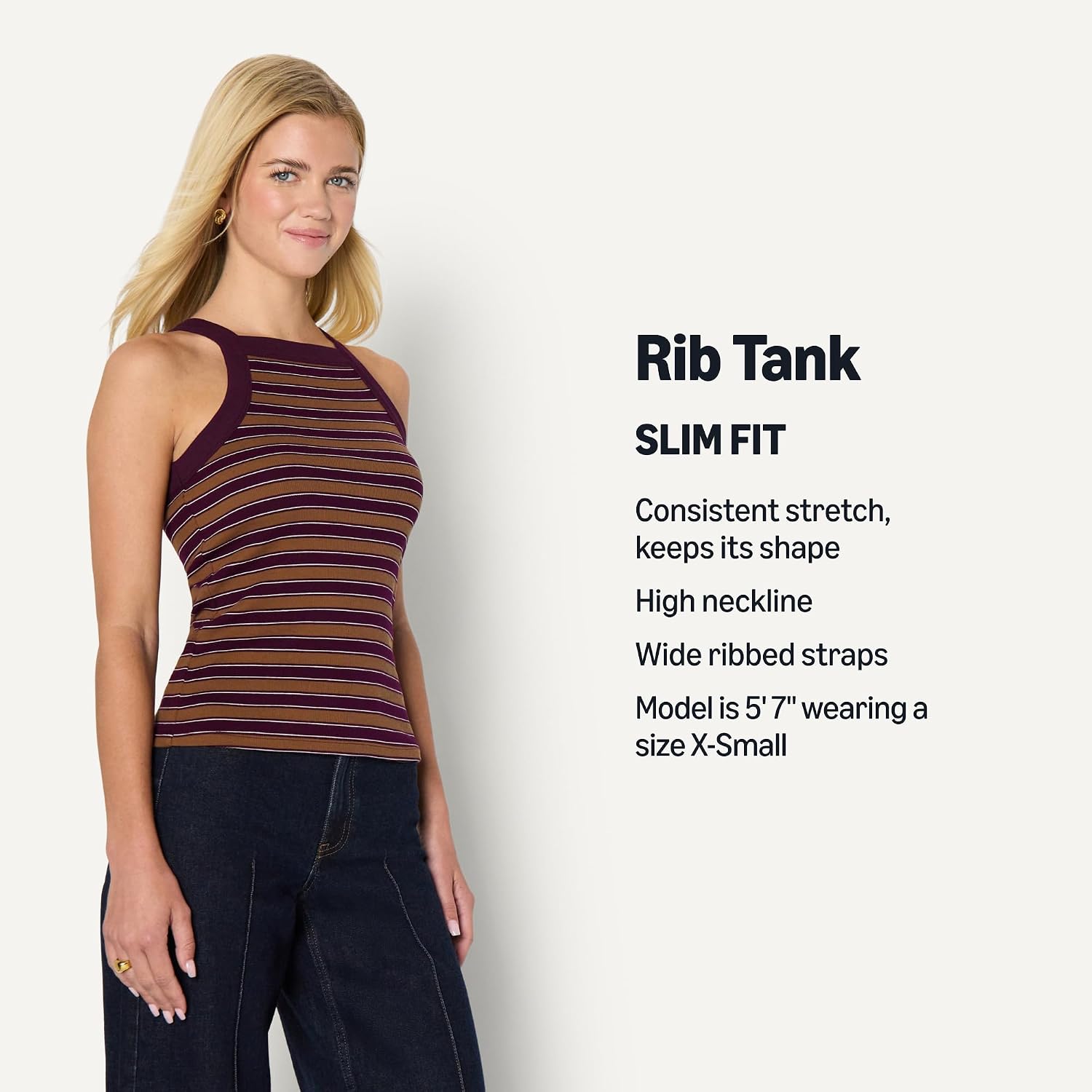 Women's Striped High Neck Rib Knit Tank Top Women's Striped High Neck Rib Knit Tank Top