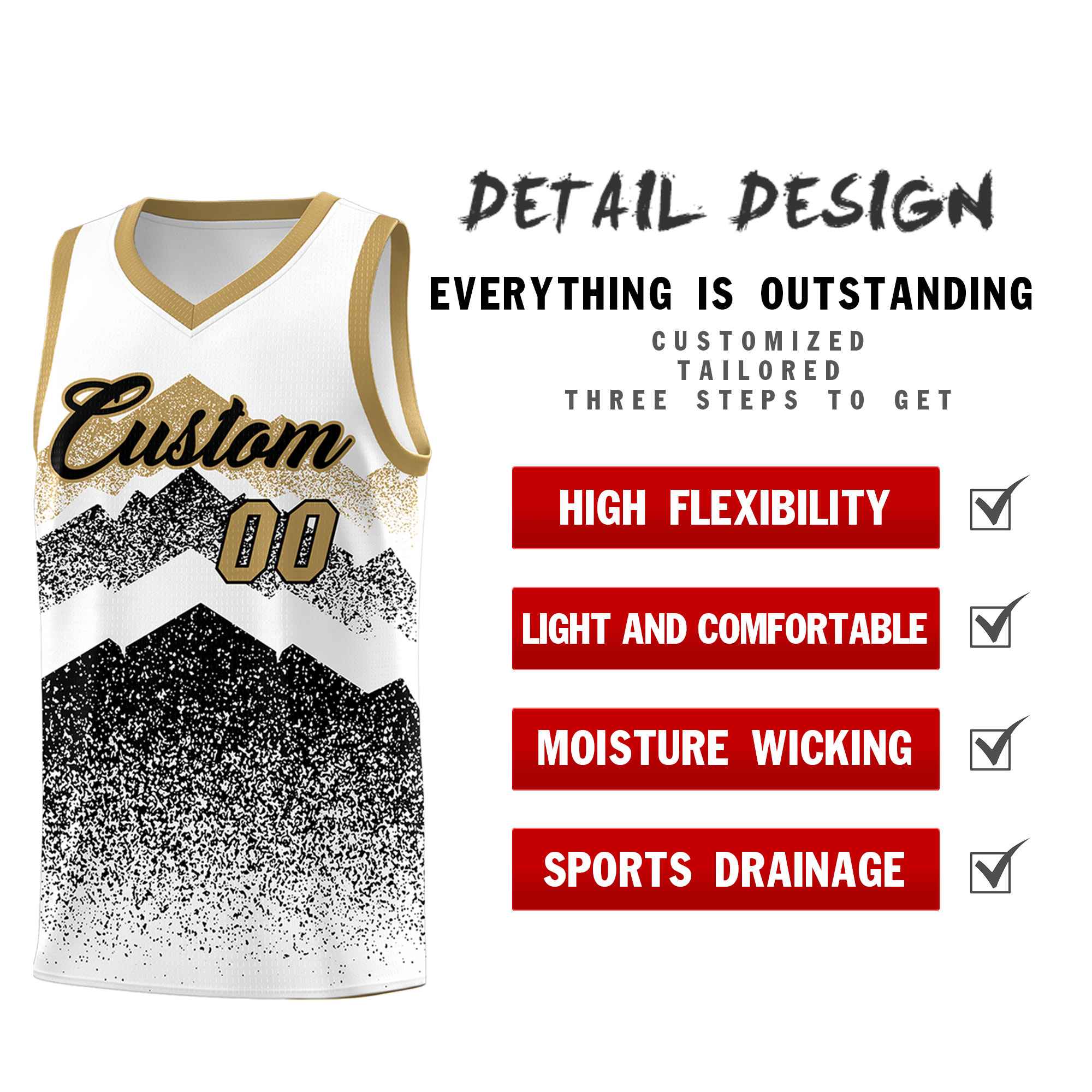 Benutzerdefiniertes Mountain Fade Drapable Gradient Fashion Uniform-Basketballtrikot