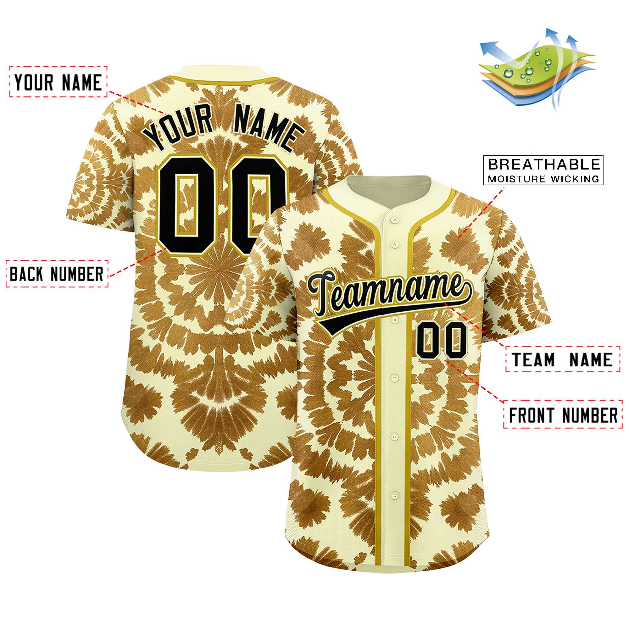 Authentisches Baseball-Trikot mit individuellem Tie-Dye-Graffiti-Muster Authentisches Baseball-Trikot mit individuellem Tie-Dye-Graffiti-Muster