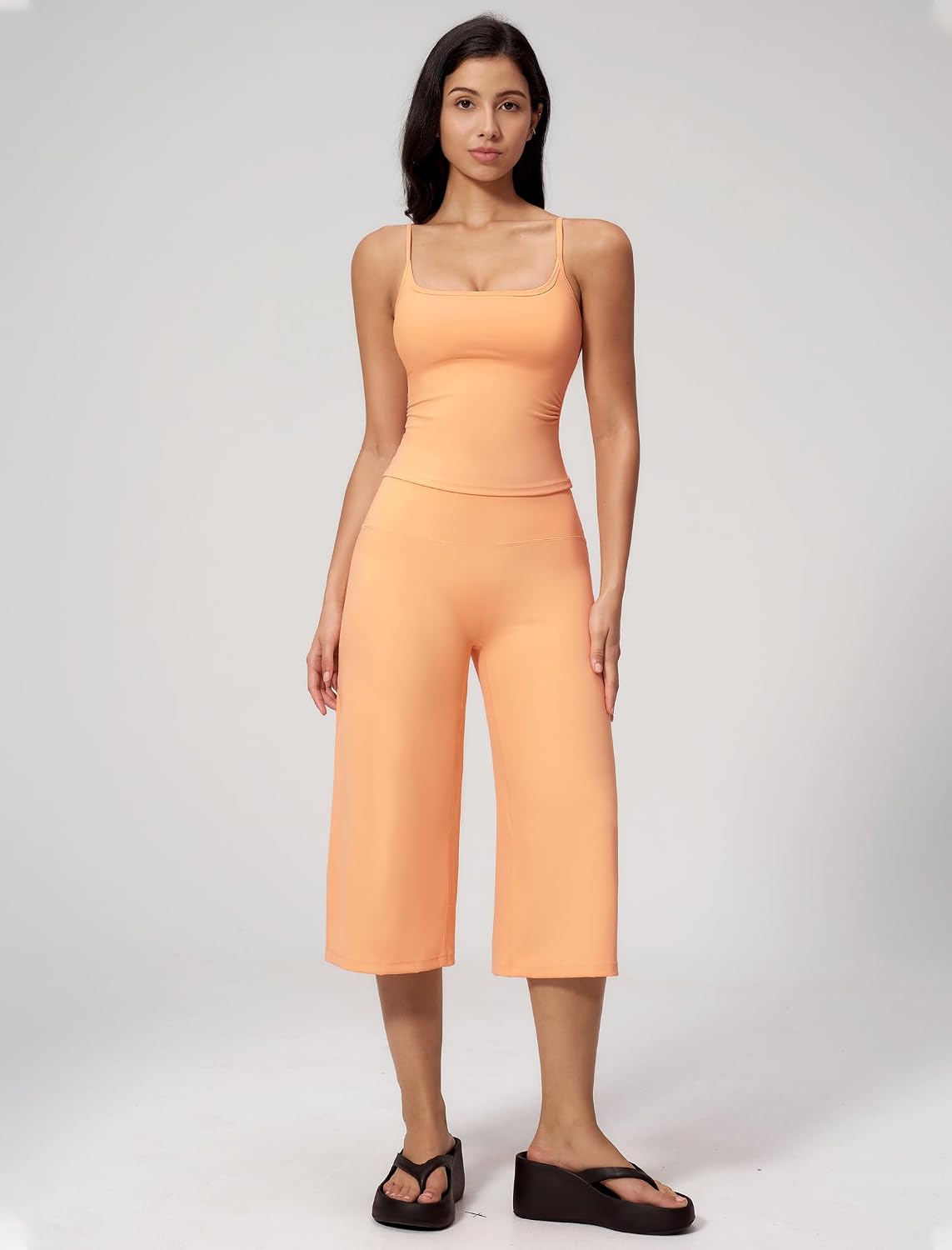 Women's Spaghetti Strap Tank and Capri Pants Set Peach
