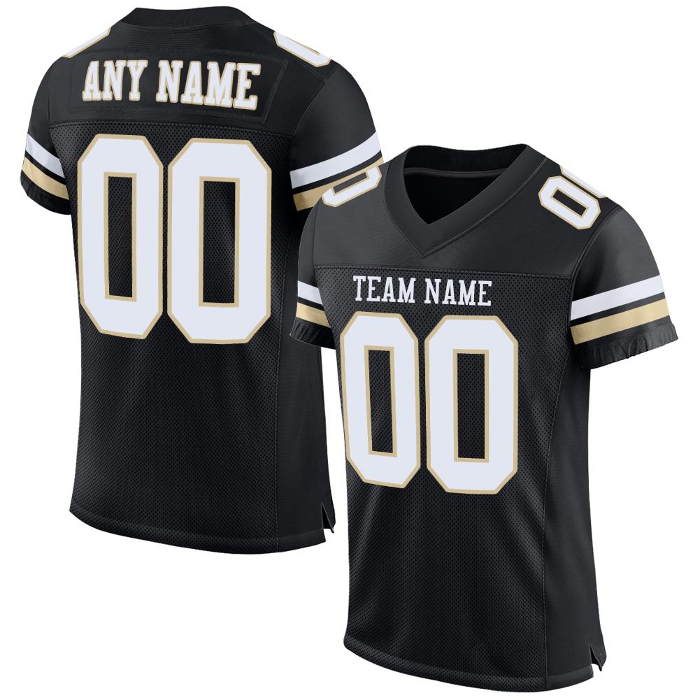 Maßgeschneidertes authentisches Mesh-Fußballtrikot im klassischen Schwarz-Weiß-Vegas-Gold-Stil
