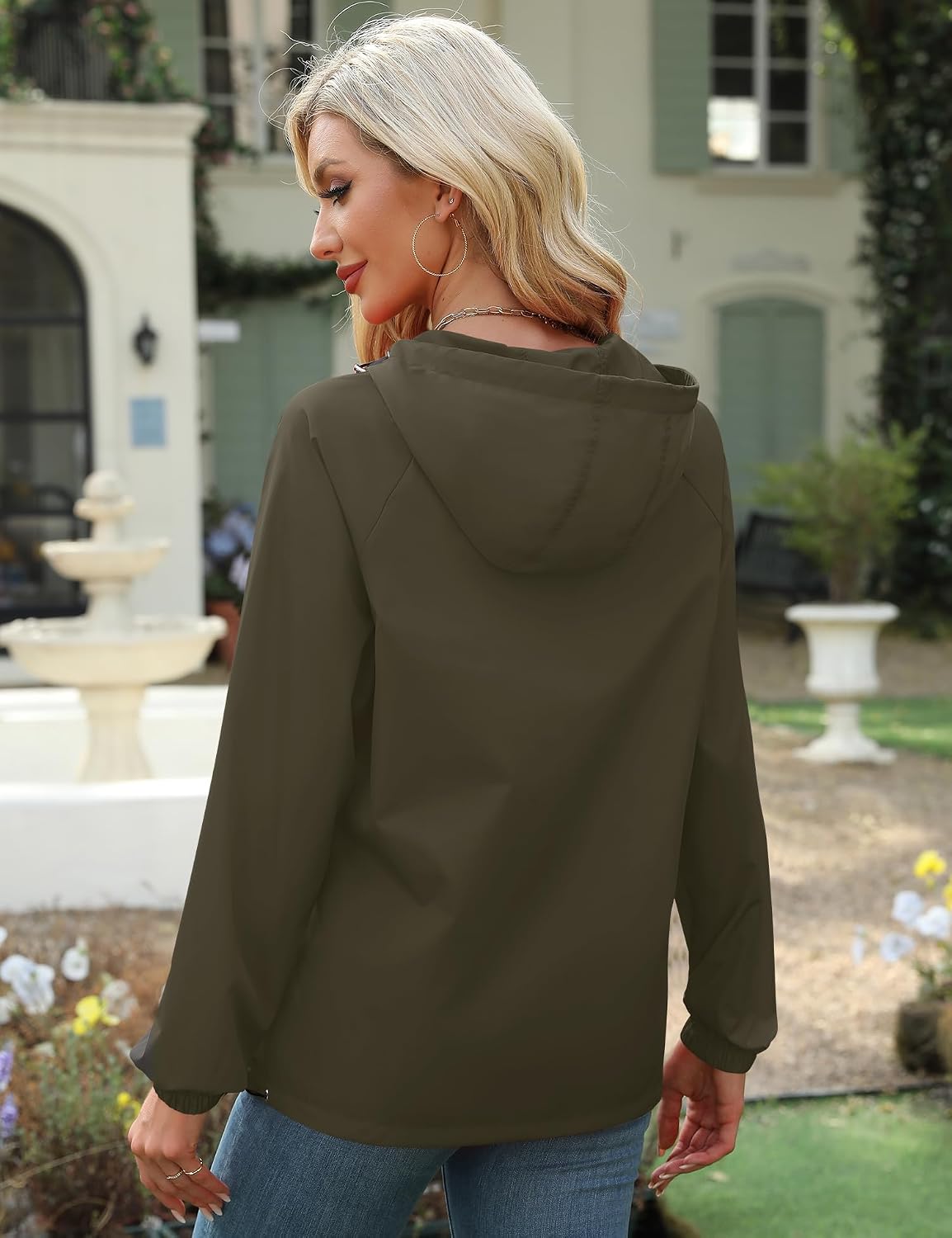 Women's Waterproof Softshell Rain Jacket Hooded Army Green