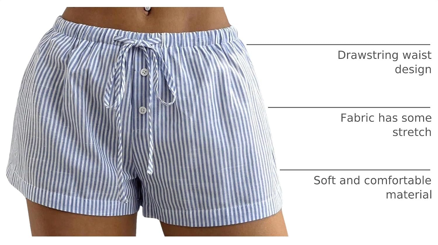 Women's Striped Print Drawstring Shorts Summer Mini Trendy Vacation