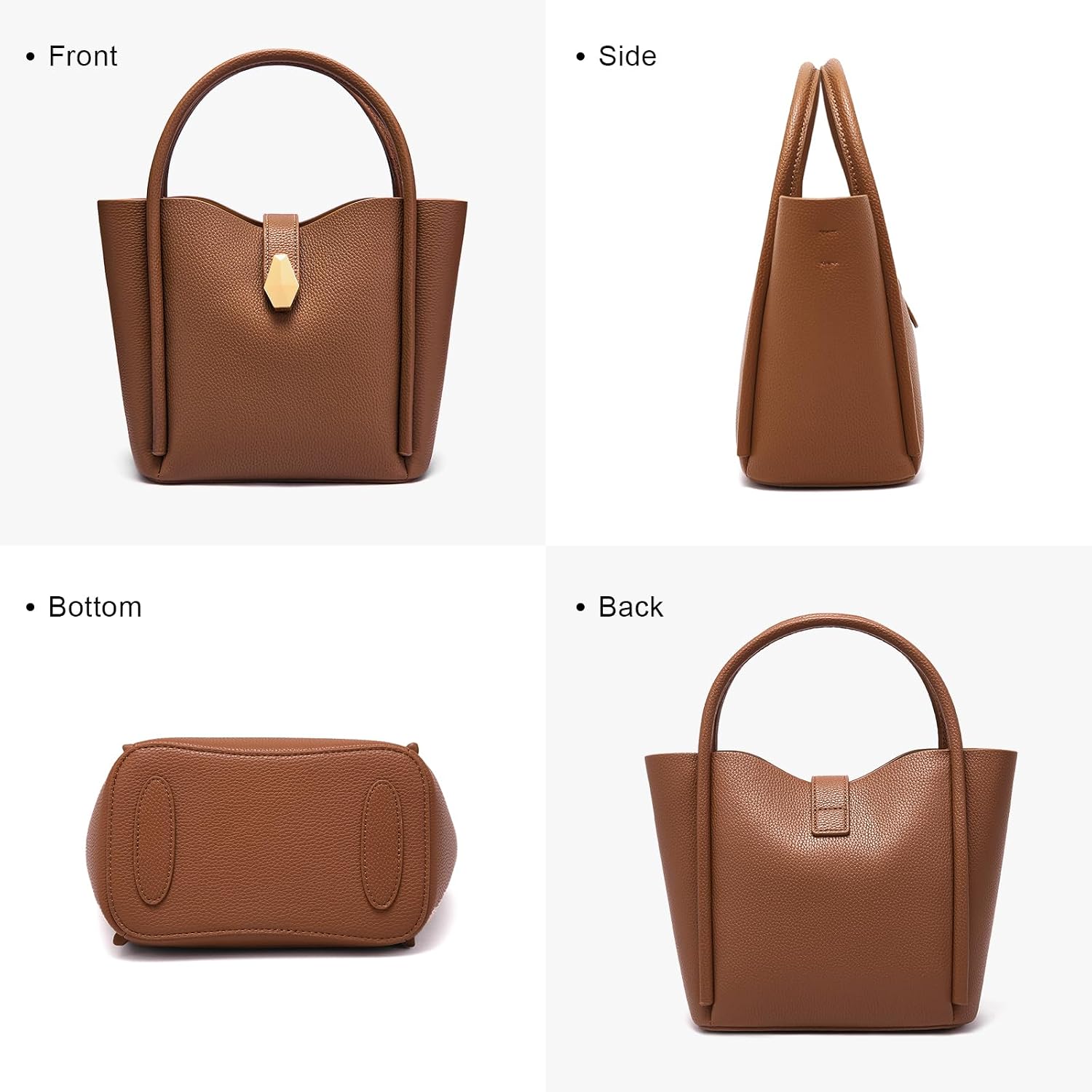 Women's Genuine Leather Bucket Tote Bag Brown