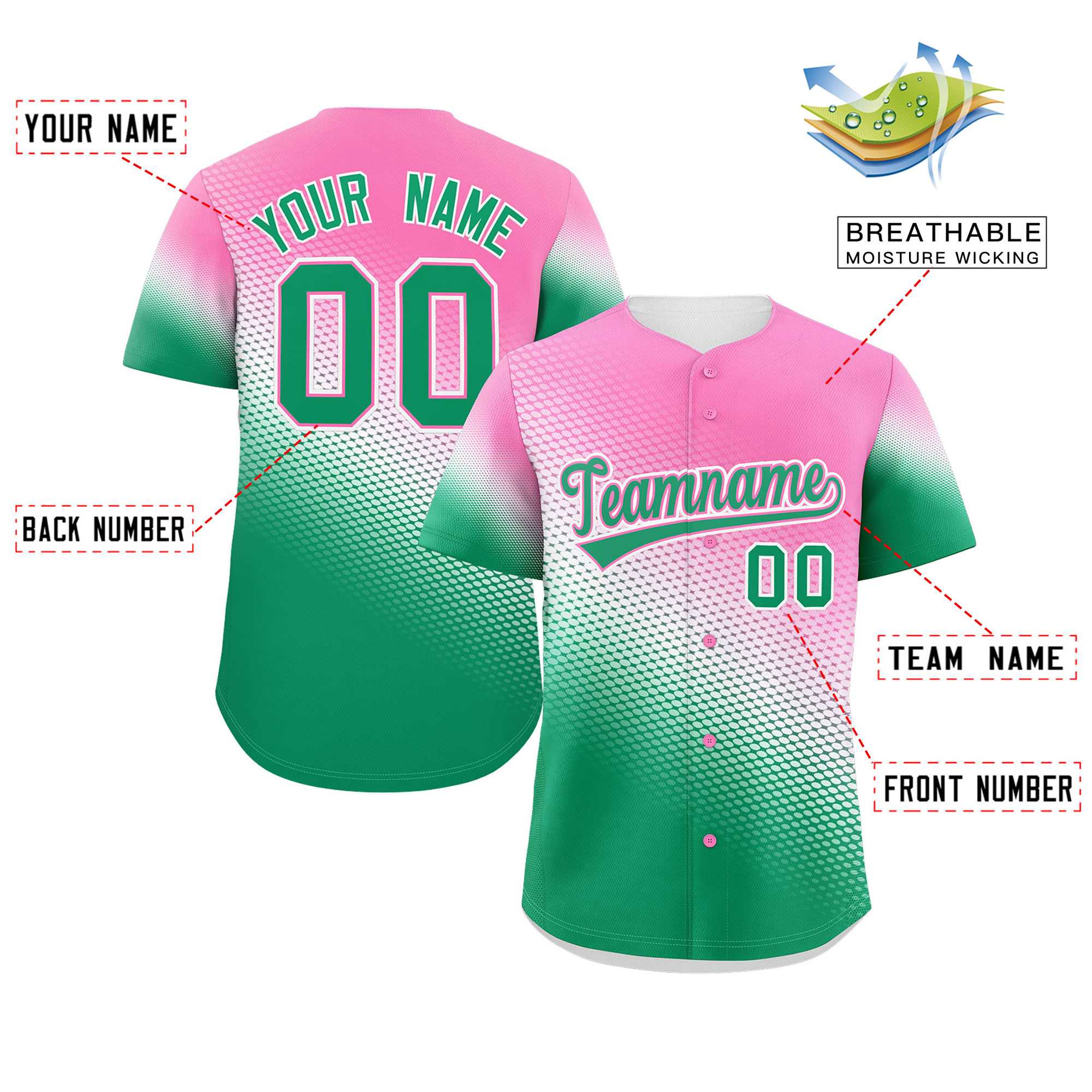 Benutzerdefiniertes Tiny Spot Gradient Fashion Authentisches Baseball-Trikot
