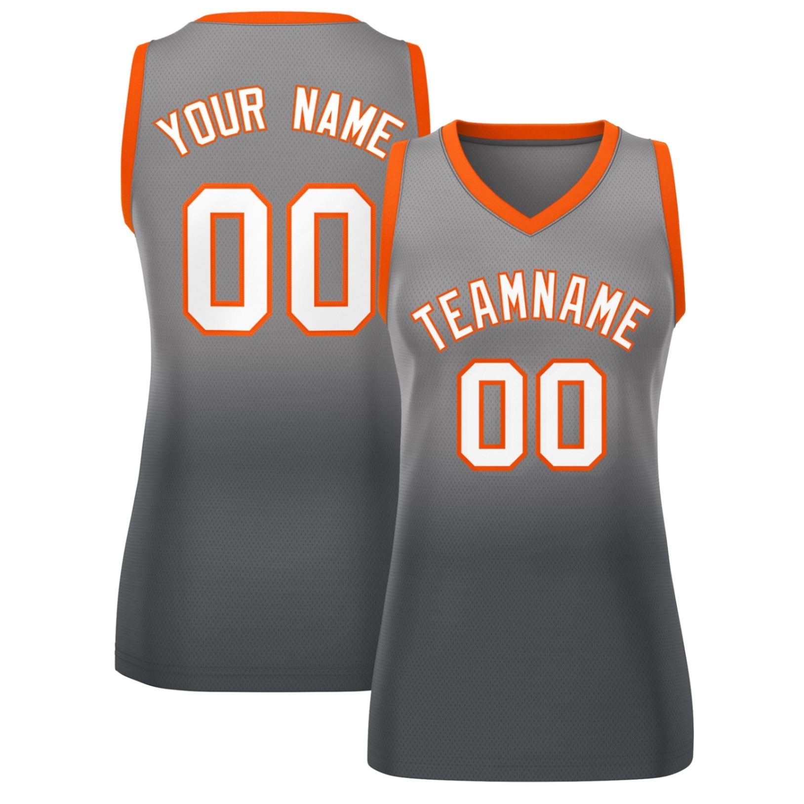 Benutzerdefinierte hellgraue dunkelgraue Farbverlaufs-Modeoberteile Mesh-Basketballtrikot für Damen