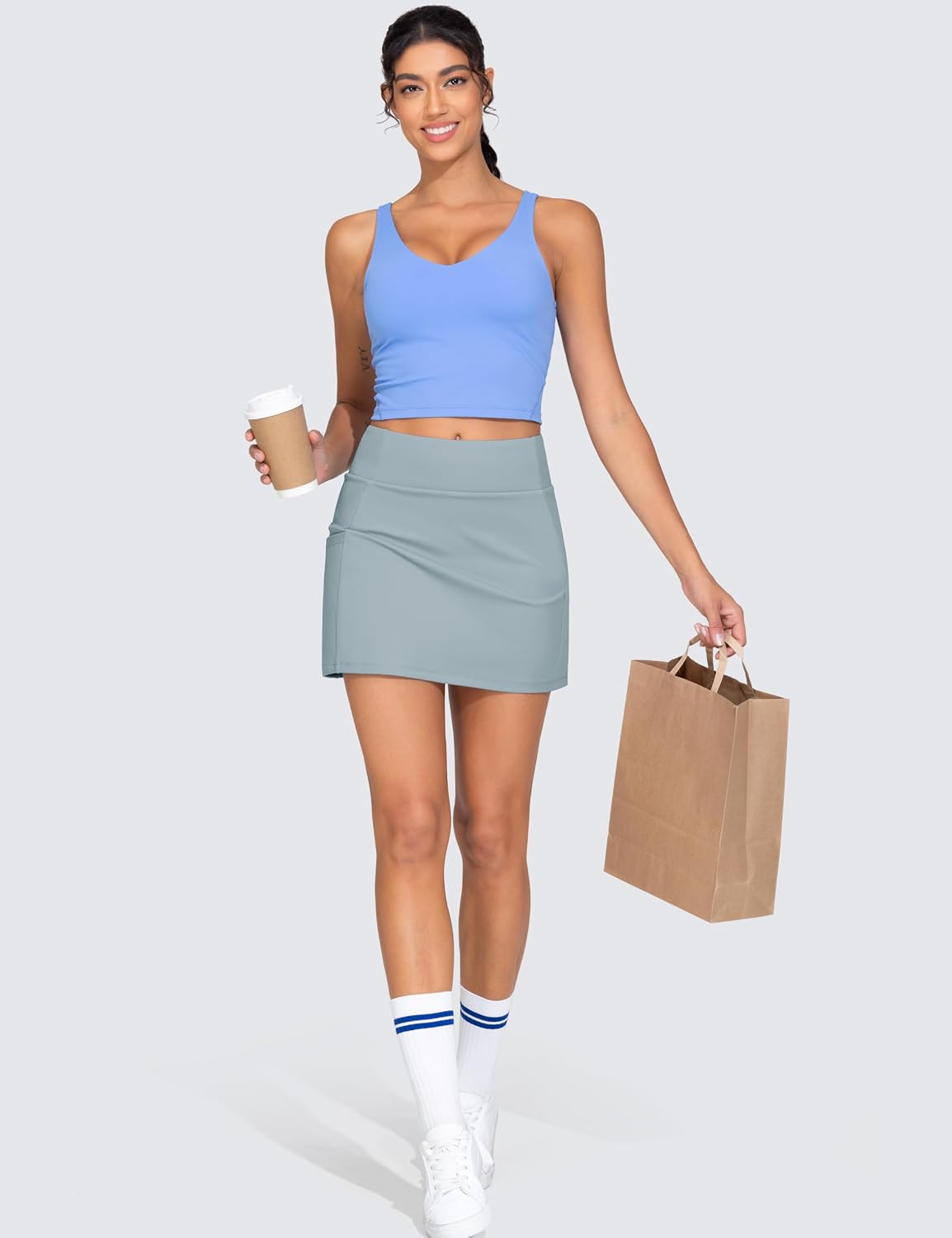 Women's High Waisted Golf Skorts Tennis Mini Athletic Active Skirts Built-in Shorts with 3 Pockets