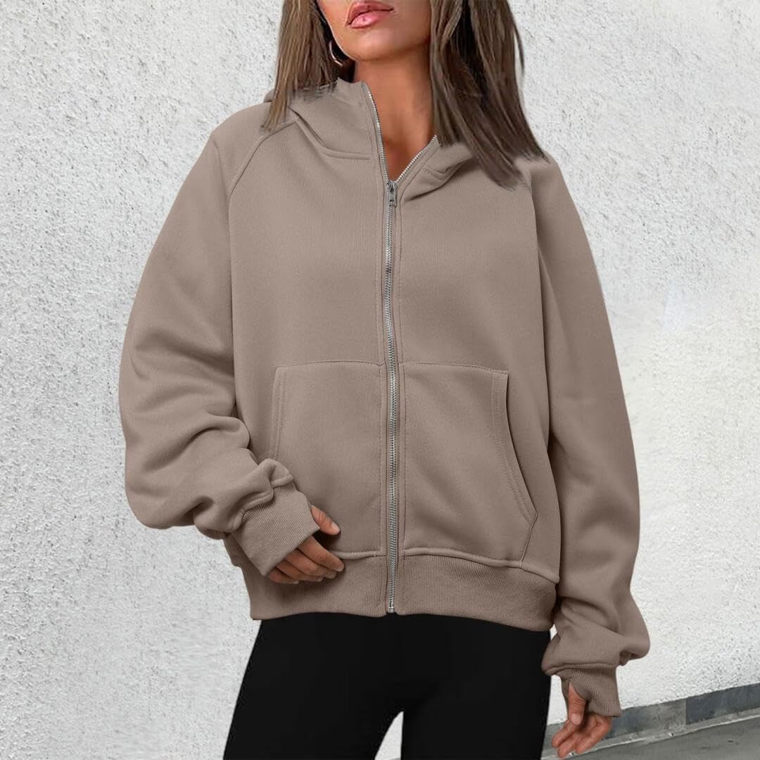 Womens Zip Up Hoodies Fleece Jackets Oversized Sweatshirts Fall Fashion Outfits
