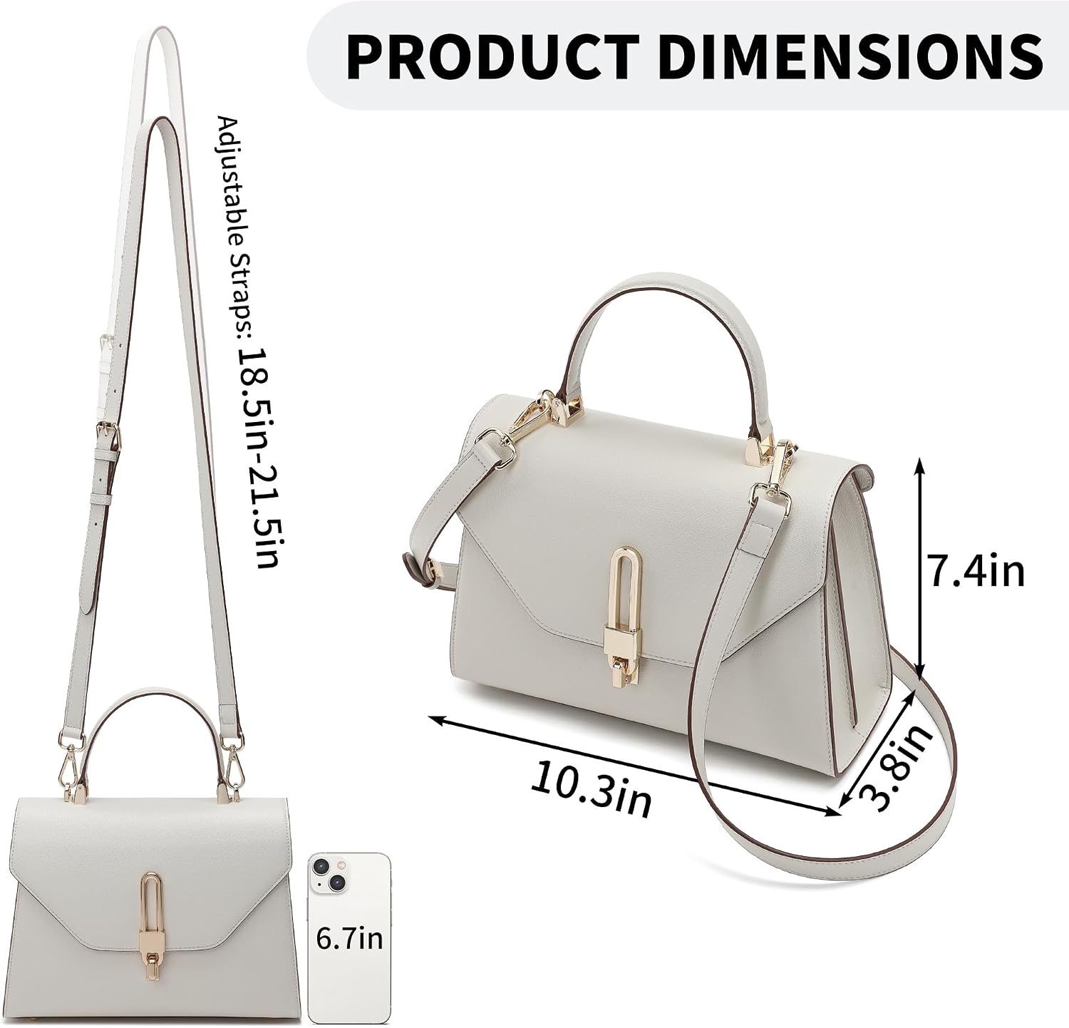 Women's Structured Vegan Leather Top-Handle Satchel, White Women's Structured Vegan Leather Top-Handle Satchel, White