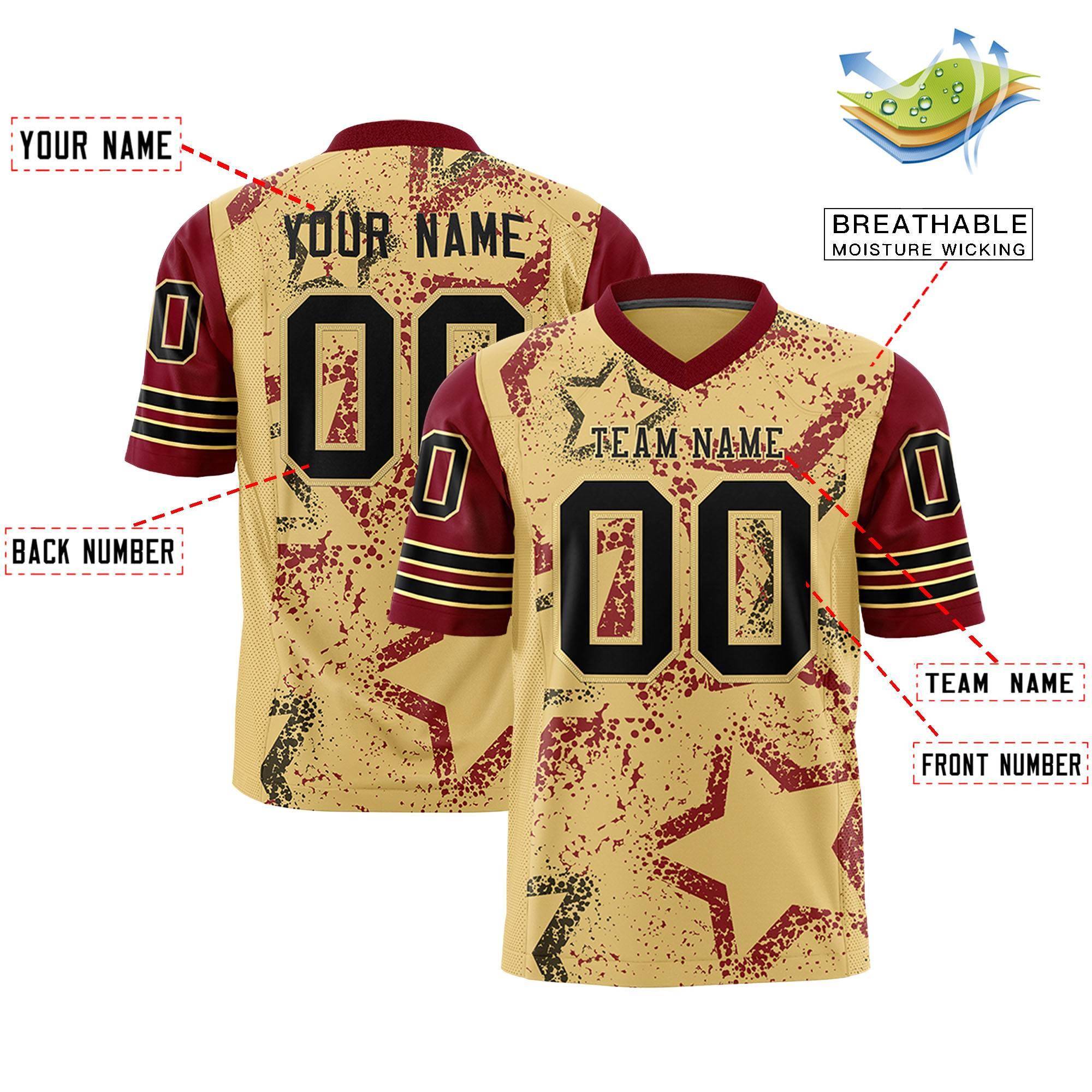 Individuell personalisiertes, authentisches Fußballtrikot mit Sternmuster-Design Individuell personalisiertes, authentisches Fußballtrikot mit Sternmuster-Design