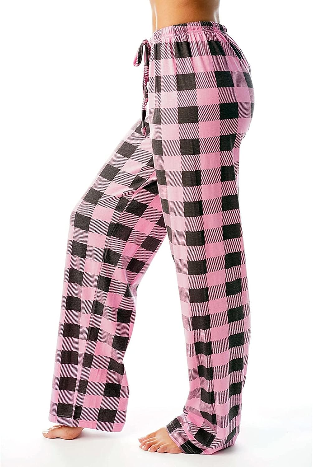 Buffalo Plaid Pajama Pants Women Soft Stretch Lightweight Lounge Fit Drawstring Sleep Trousers