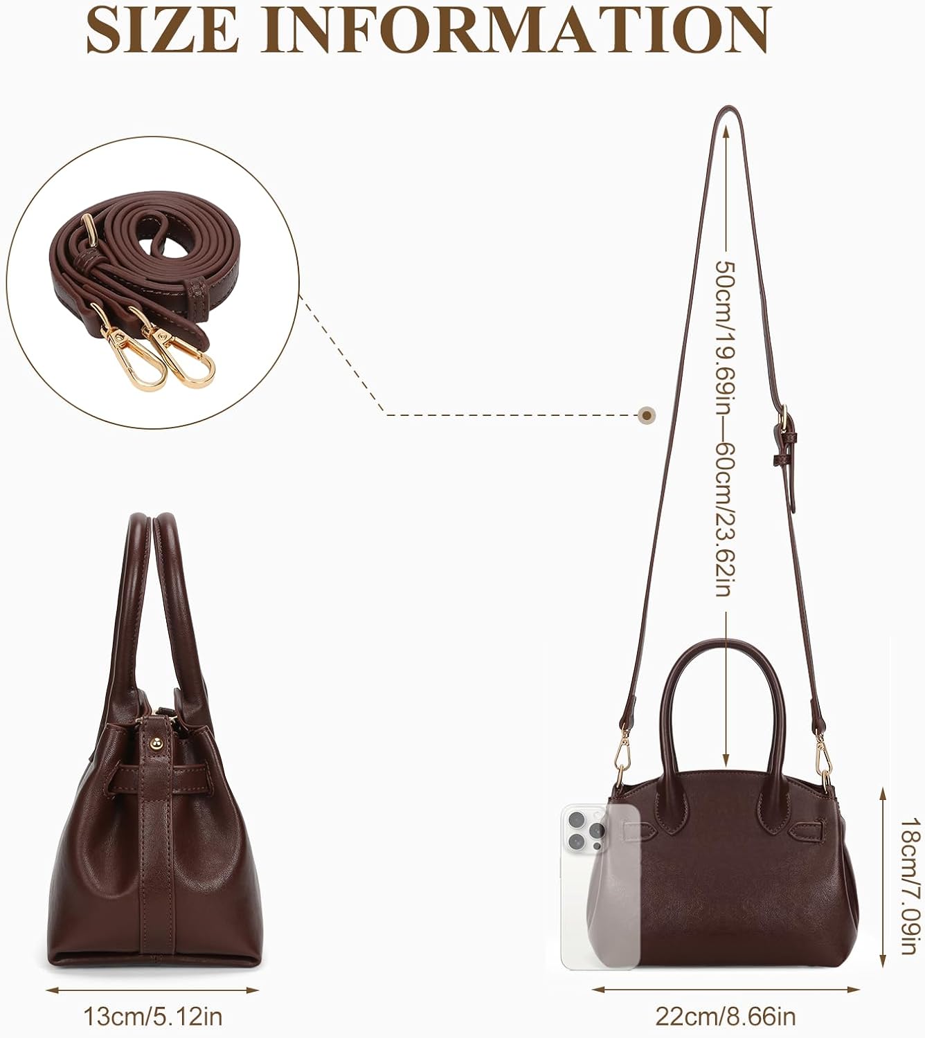 Women's Mini Vegan Leather Doctor Handbag, Brown Women's Mini Vegan Leather Doctor Handbag, Brown