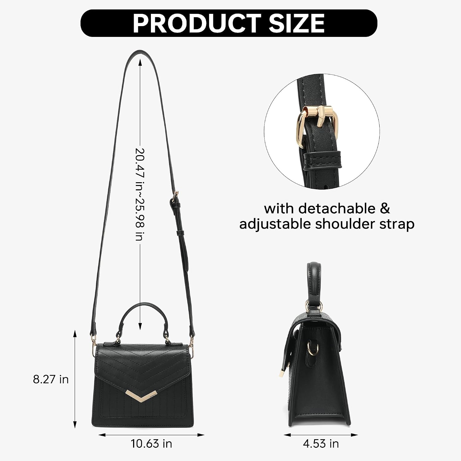 Women's Quilted Vegan Leather Top-Handle Bag, Black Women's Quilted Vegan Leather Top-Handle Bag, Black