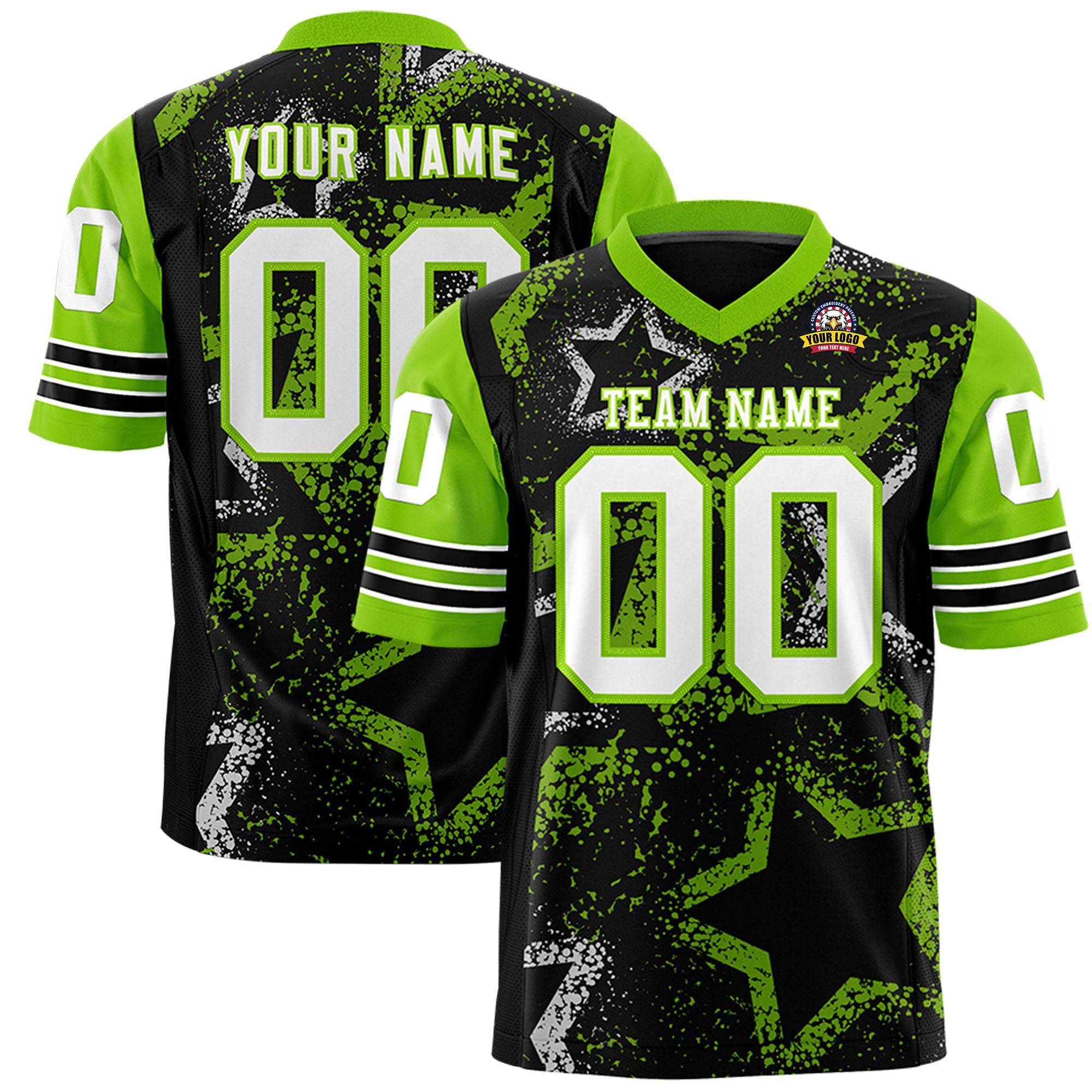 Benutzerdefiniertes neongrün-weißes personalisiertes Sternmuster-Design, authentisches Fußballtrikot