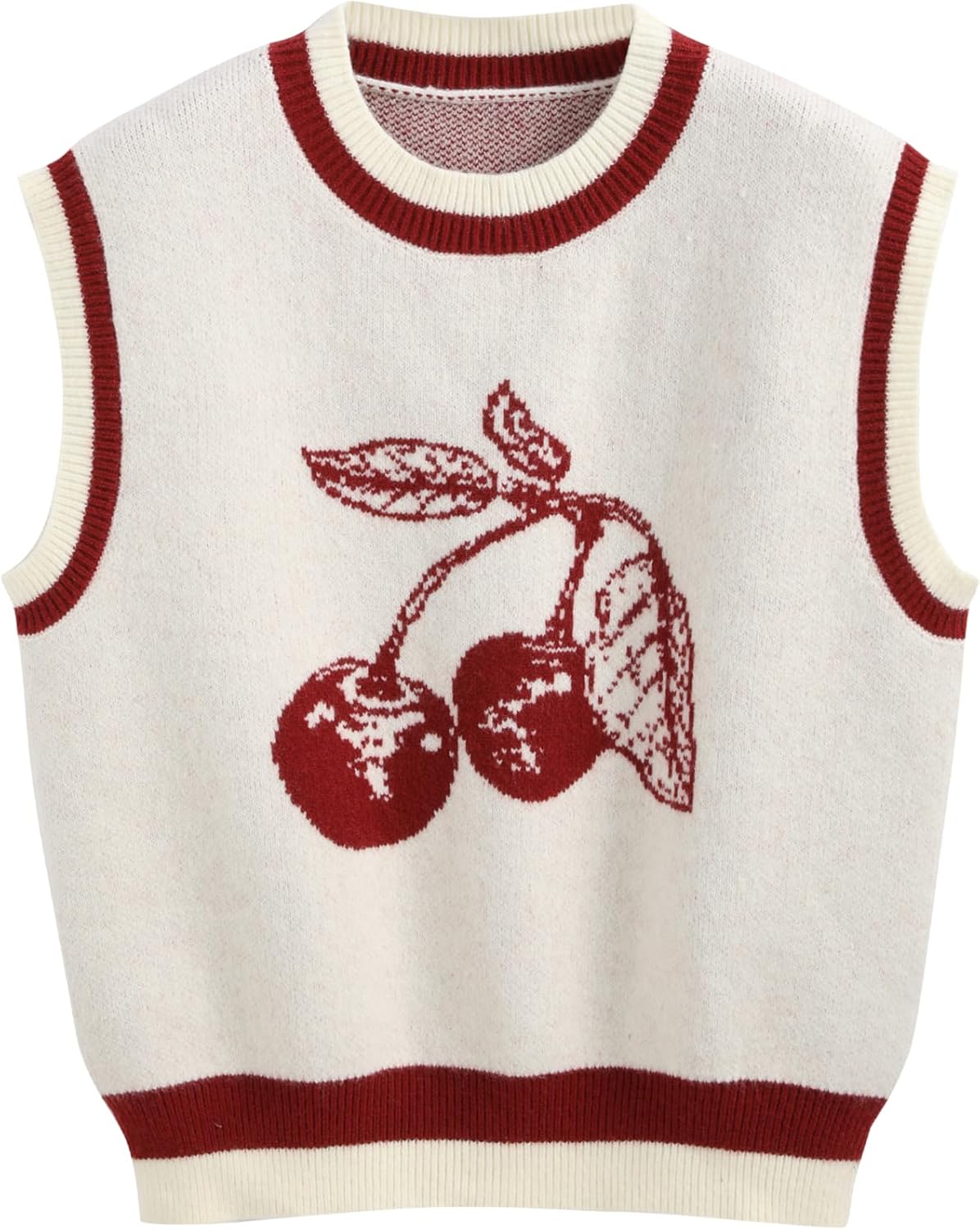 Women's Cherry Intarsia Crew Neck Sweater Vest