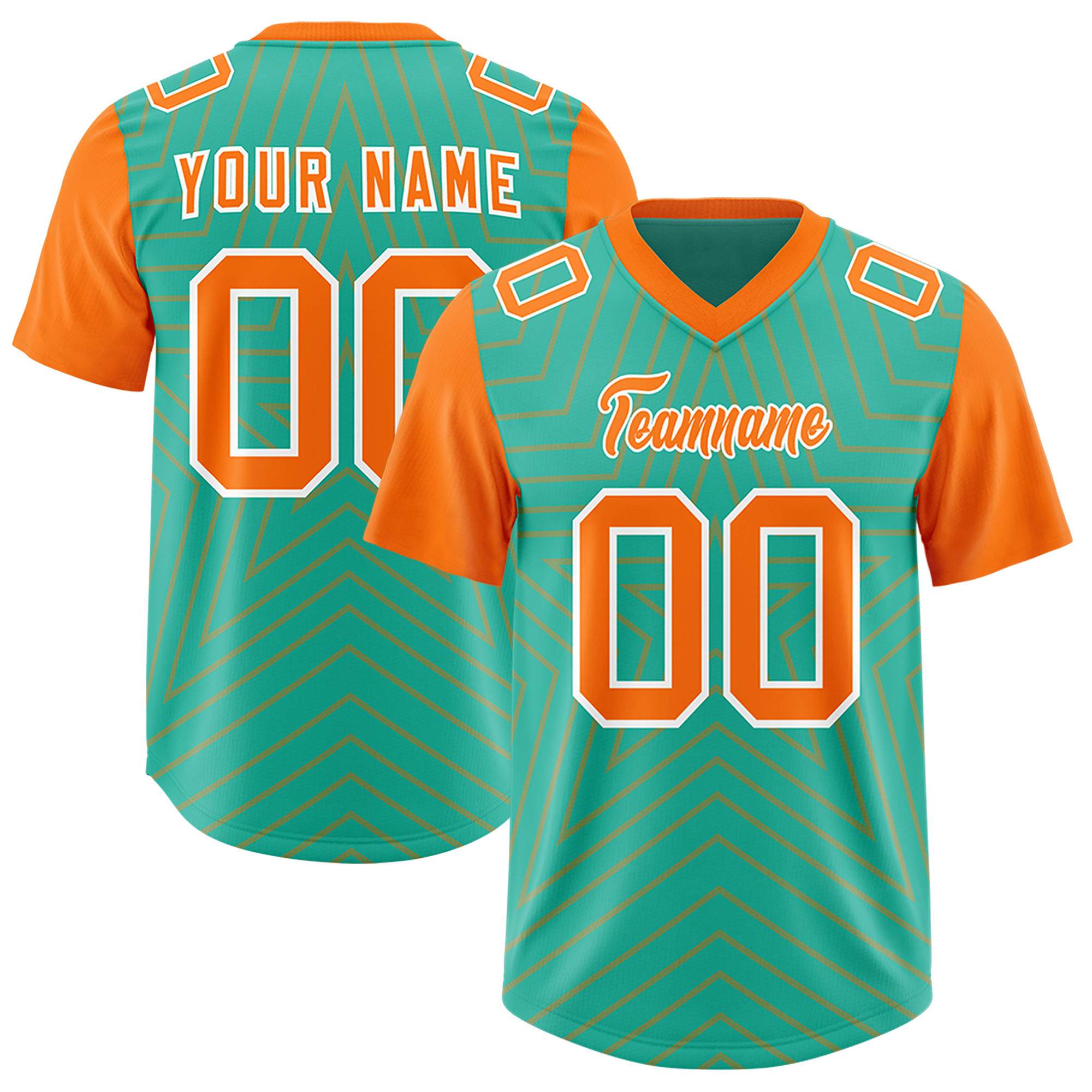 Benutzerdefinierte leuchtend grün orange personalisierte Sternmuster Raglanärmel authentisches Fußballtrikot