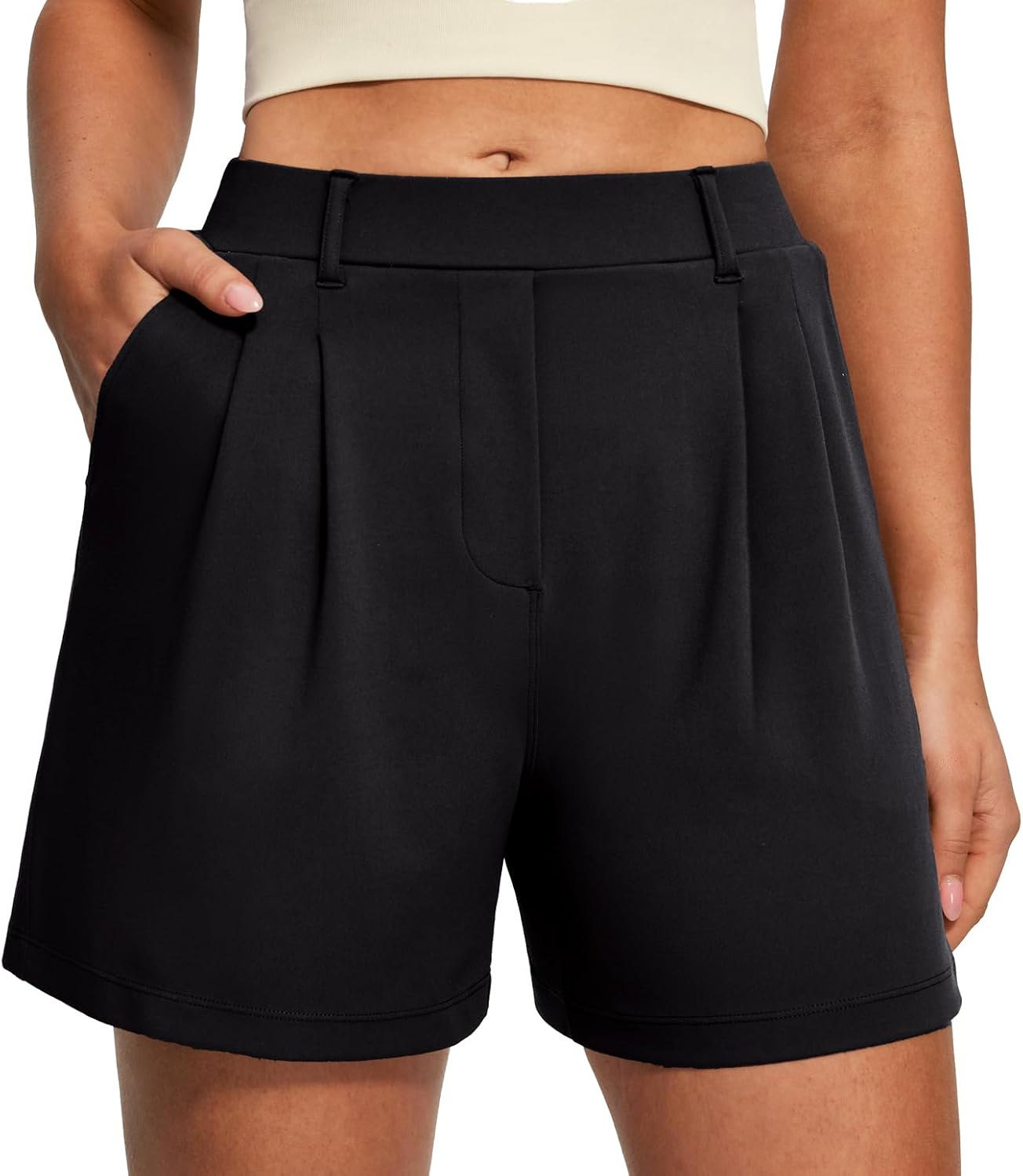Stretchy Dress Shorts for Women Pull On Womens High Waisted Summer Work Business