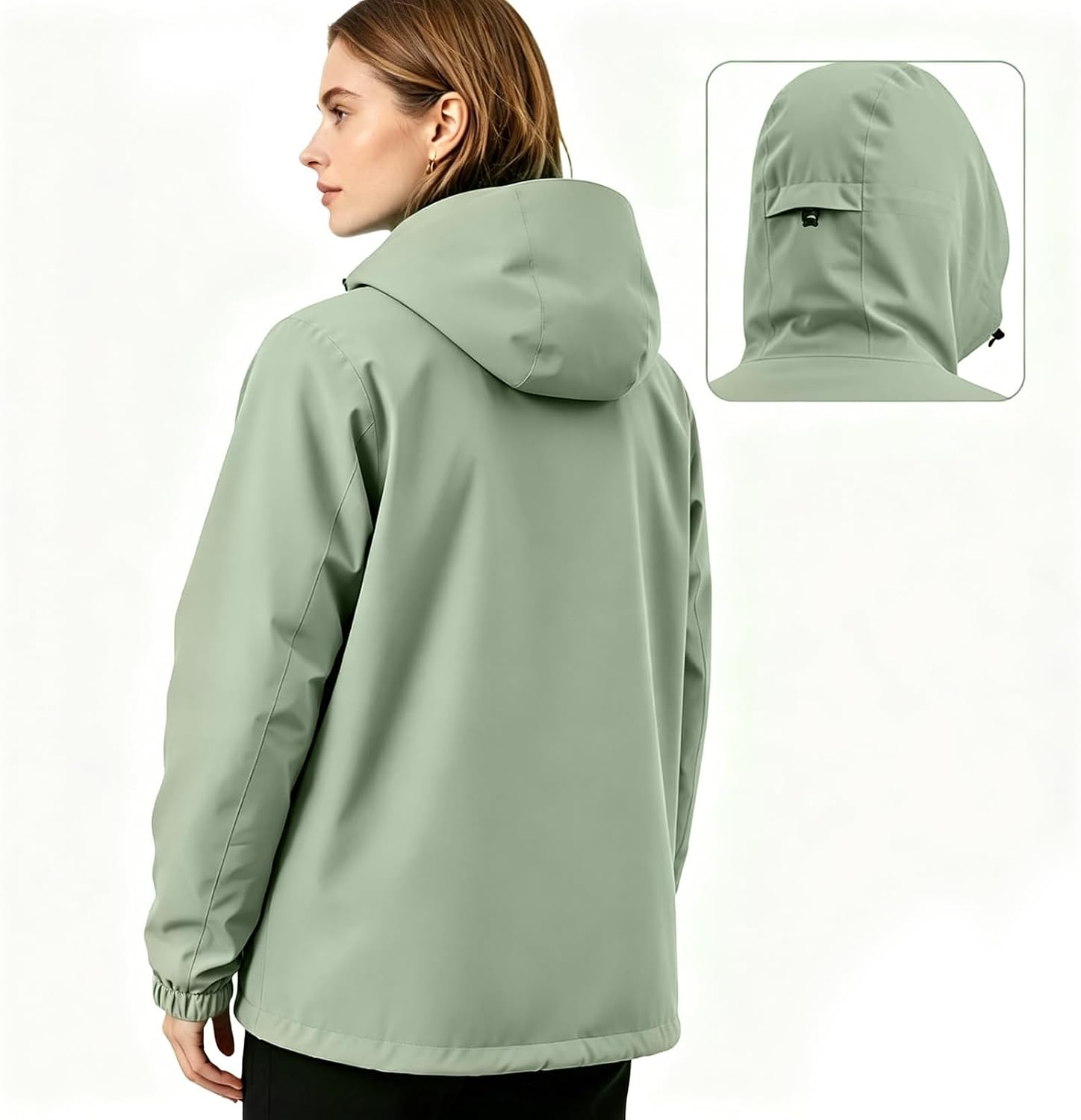 Women's Hooded Softshell Rain Jacket Waterproof Sage Green