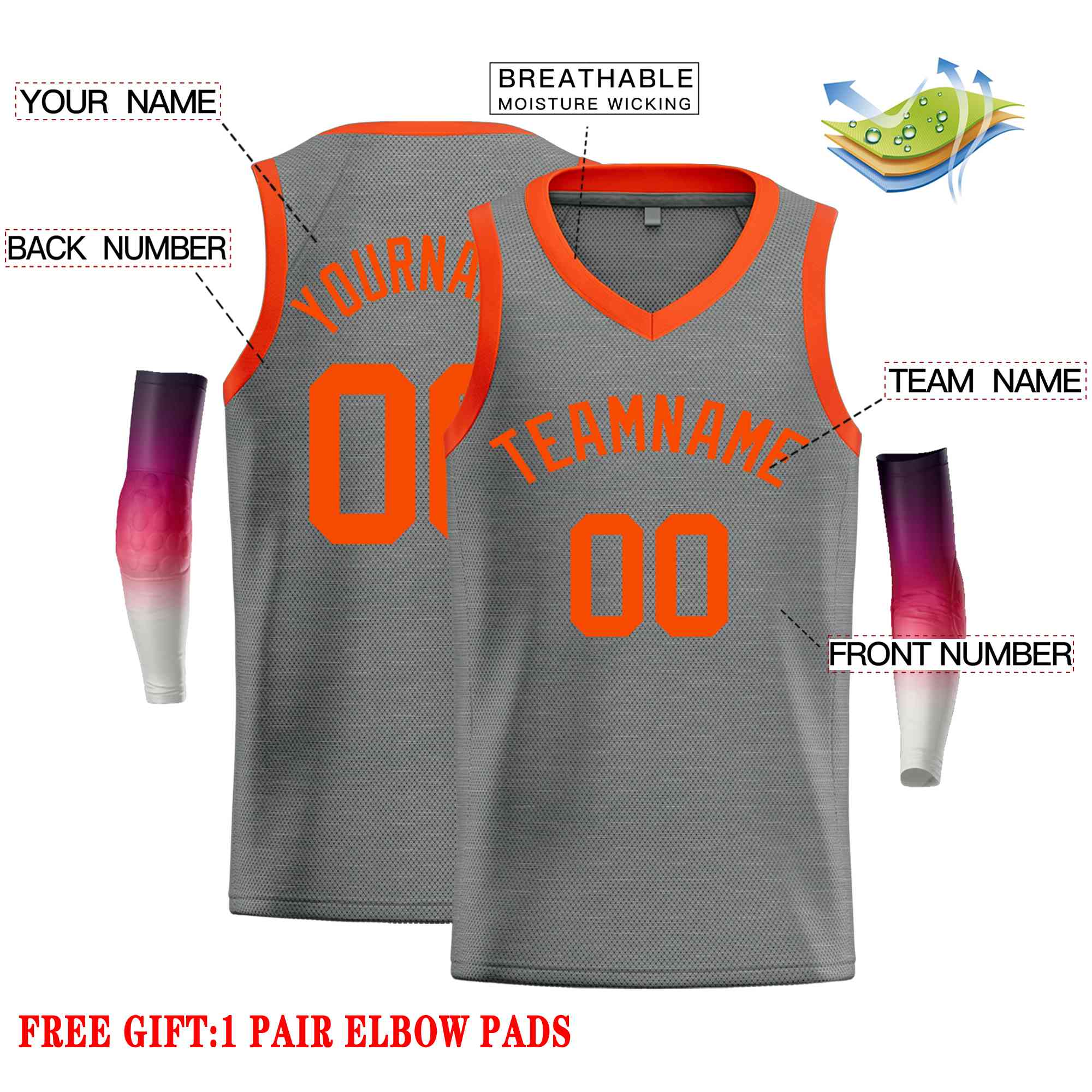 Benutzerdefiniertes Orange-Classic Tops Herren-Freizeit-Basketballtrikot
