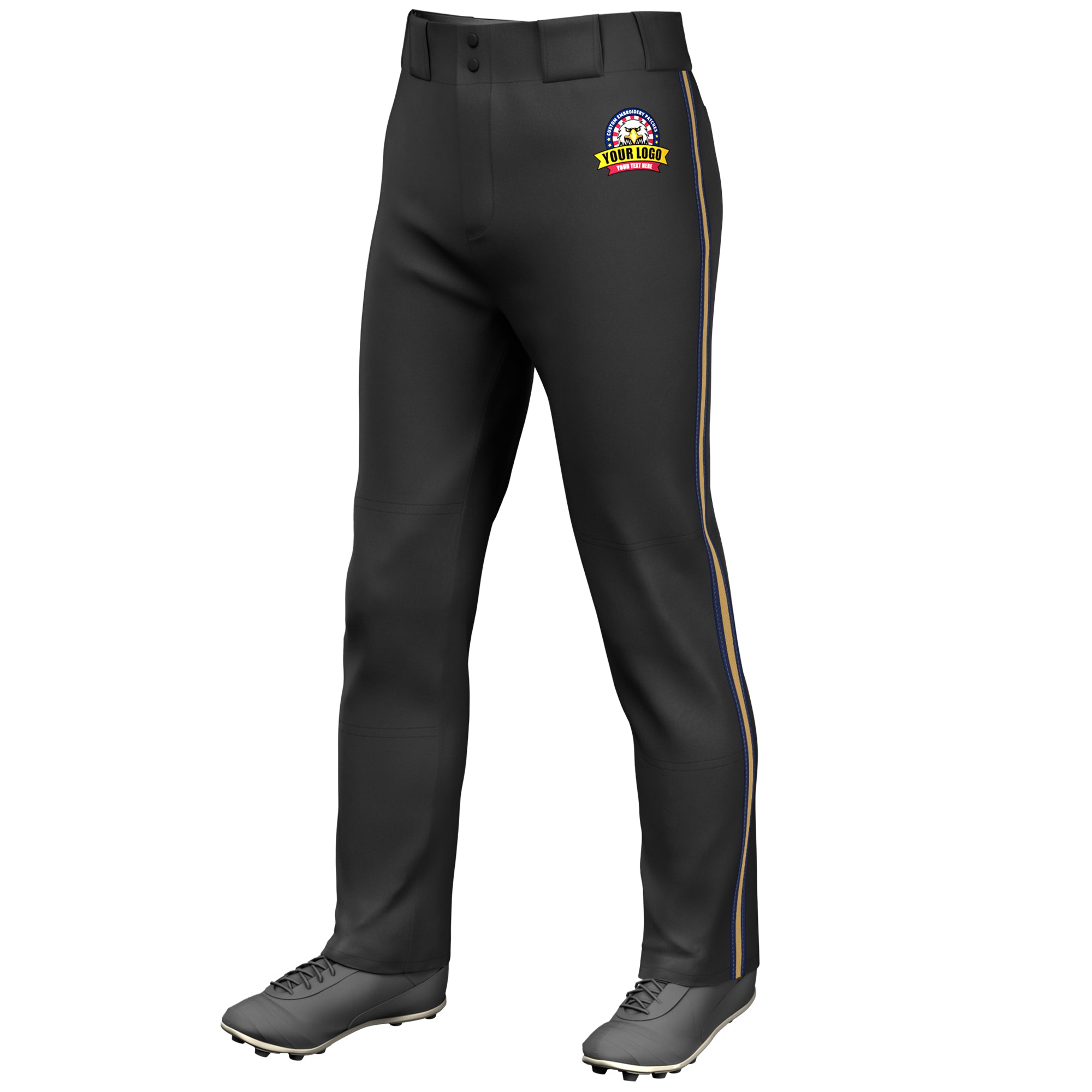 Custom Black Navy Old Gold-Navy Classic Fit Stretch Practice Loose-fit Baseball Pants