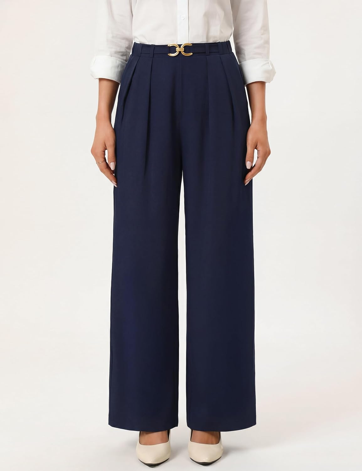 Women Business Casual Pants Wide Leg Dress Trousers High Waisted Lounge Outfits with Pockets
