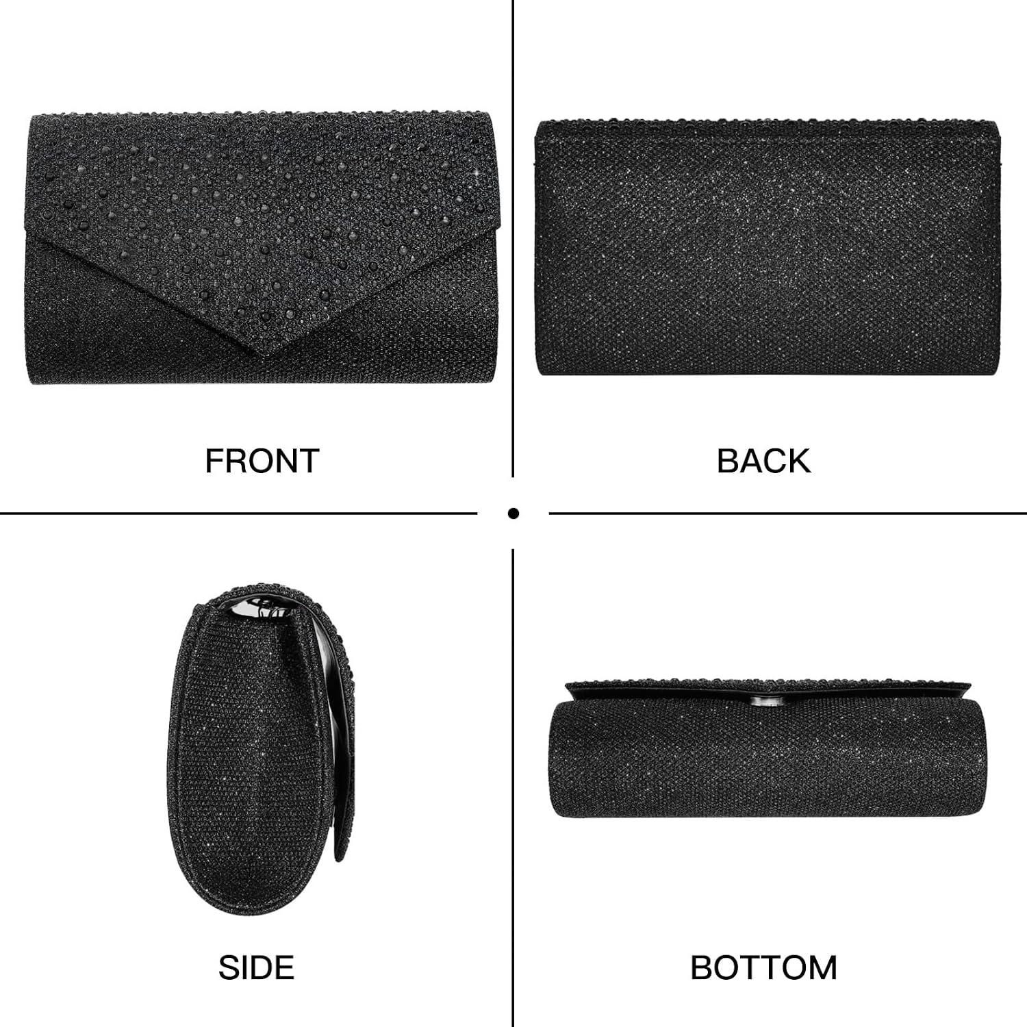 Women's Black Glitter Clutch Rhinestone Envelope Evening Purse Women's Black Glitter Clutch Rhinestone Envelope Evening Purse