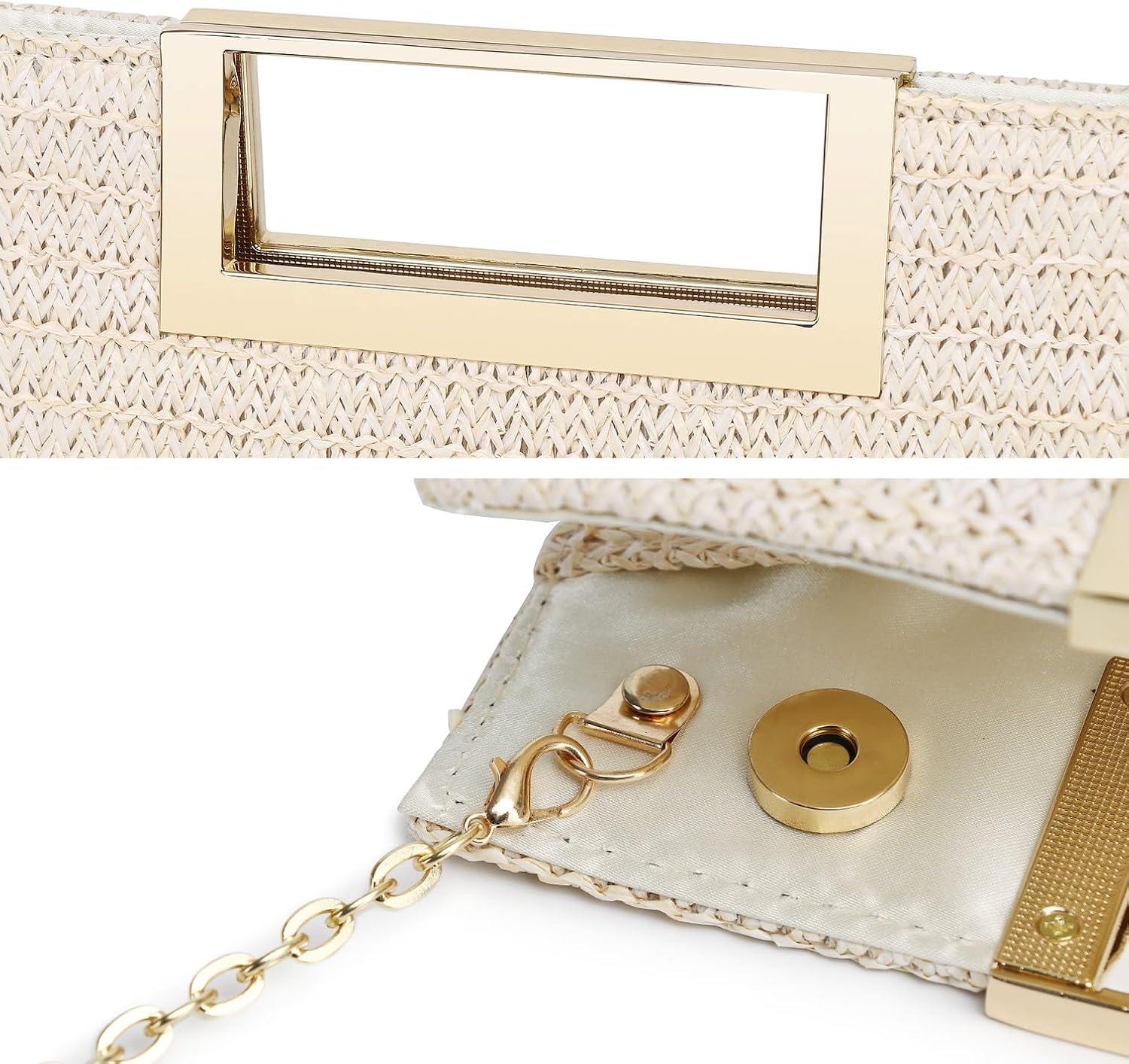 Women's Straw Clutch Woven Evening Purse with Gold Frame Women's Straw Clutch Woven Evening Purse with Gold Frame