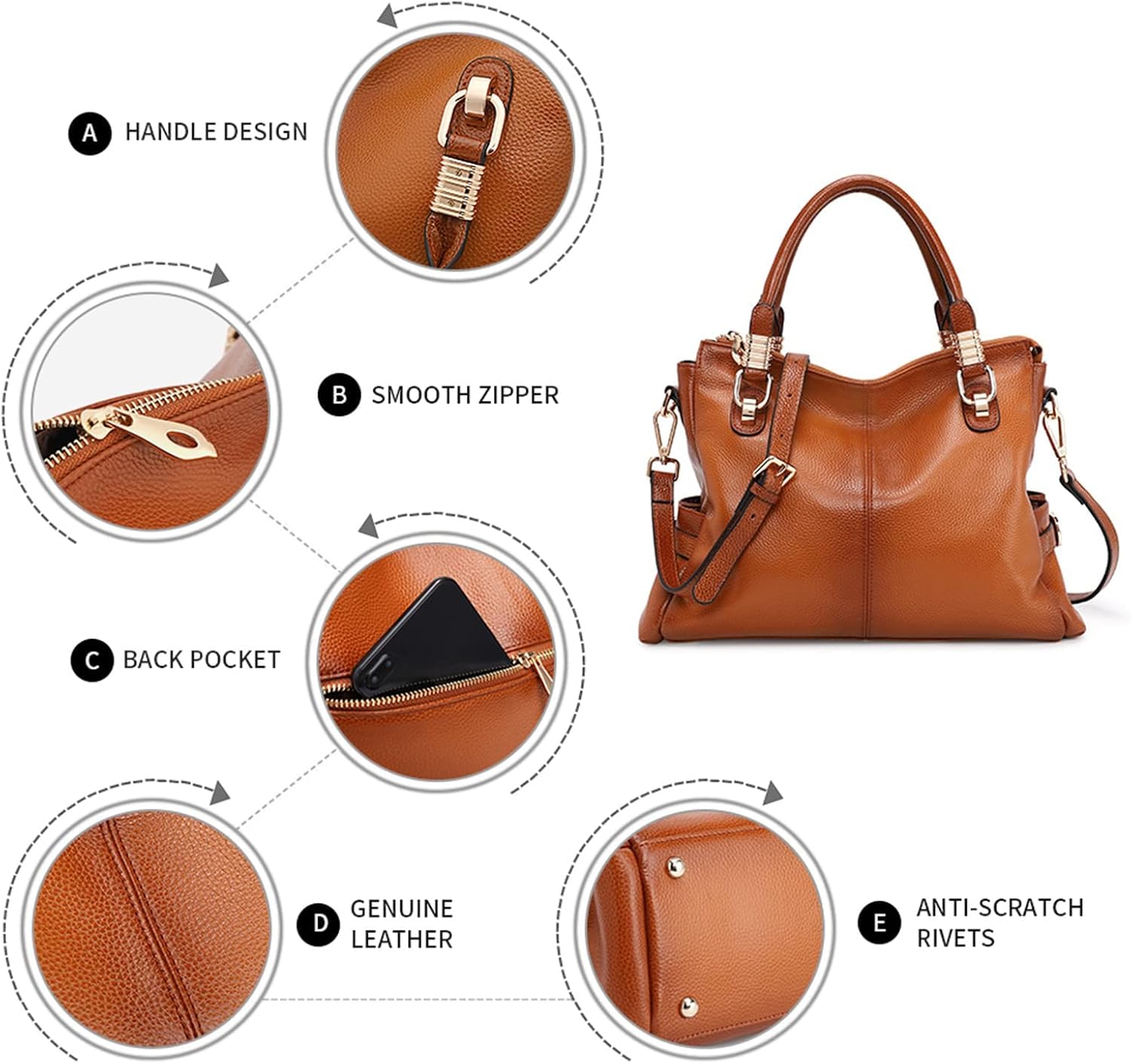 Women's PU Leather Tote Bag Brown Quilted