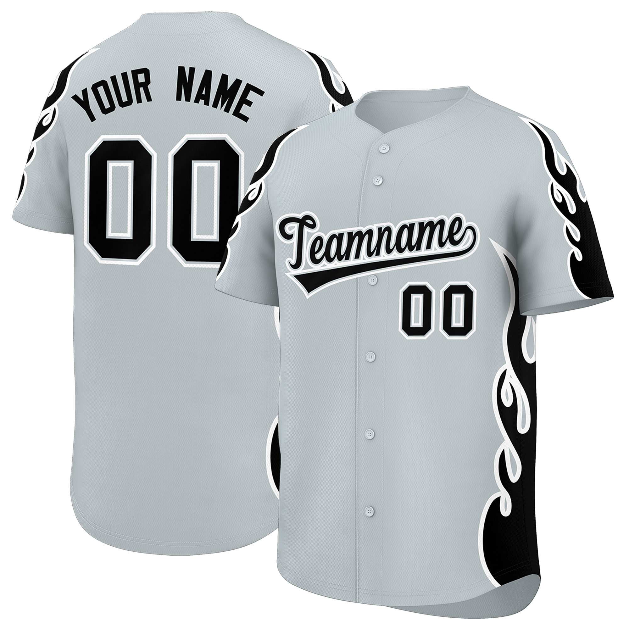 Benutzerdefiniertes Baseball-Trikot mit Seitenflammen-Umrissmuster für Sportuniformen