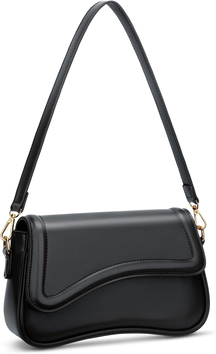 Women's Black PU Saddle Shoulder Bag Gold Buckle