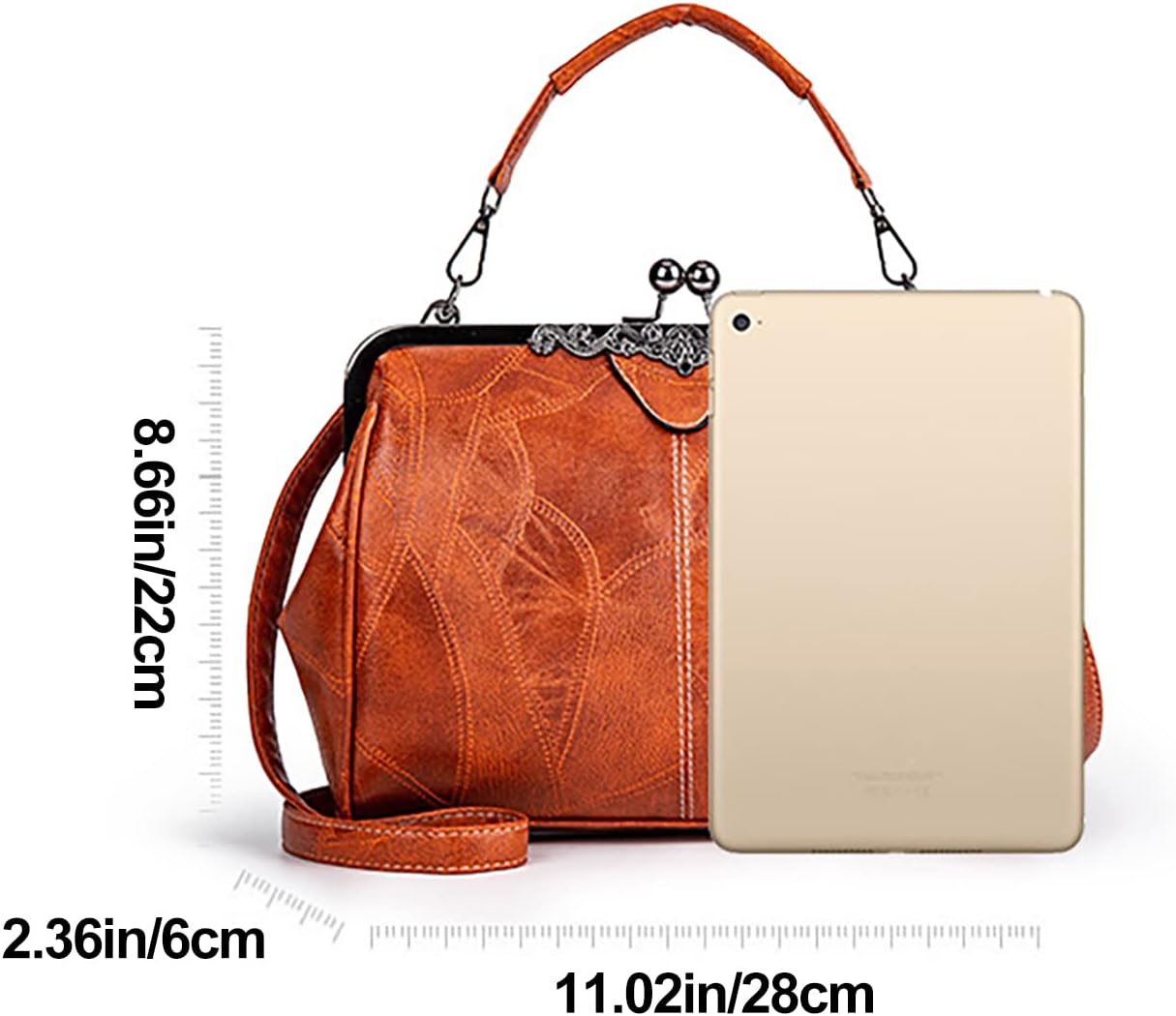 Women's Vintage Oil Leather Satchel Kiss Lock