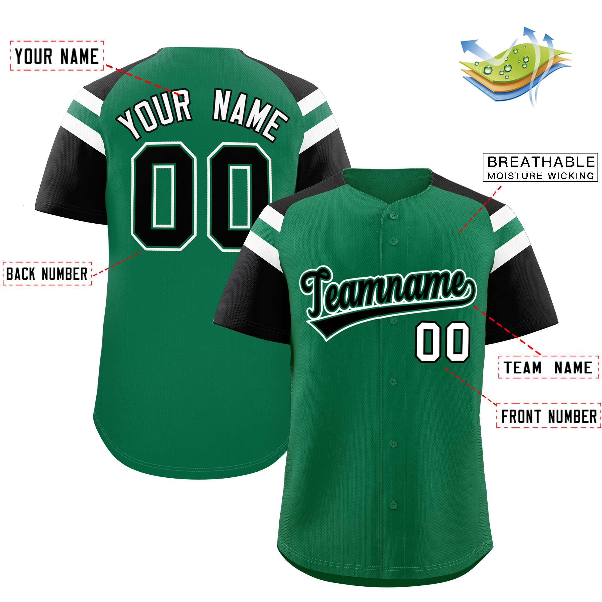 Authentisches Baseball-Trikot mit individuell kontrastierenden Raglanärmeln