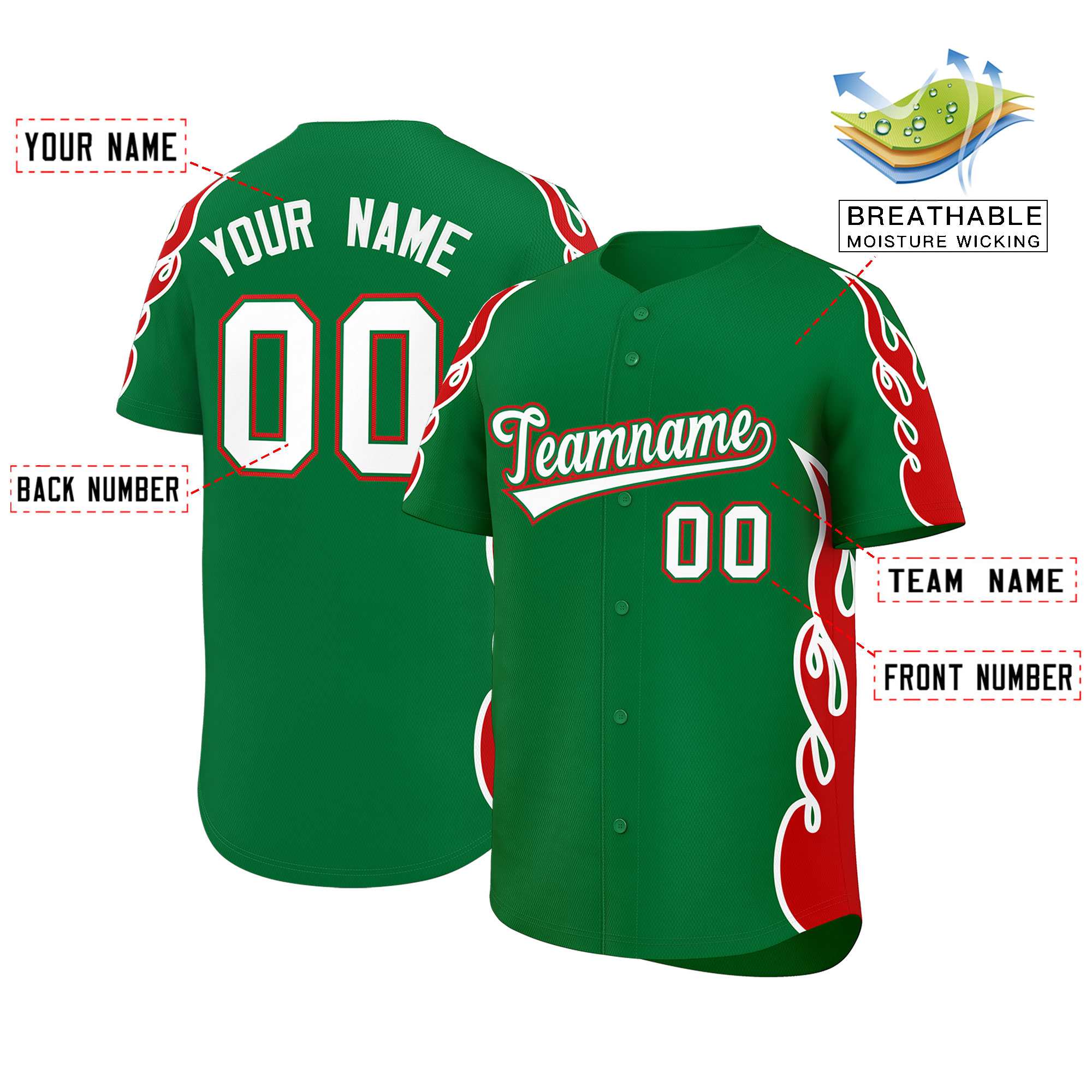Benutzerdefiniertes Baseball-Trikot mit Seitenflammen-Umrissmuster für Sportuniformen