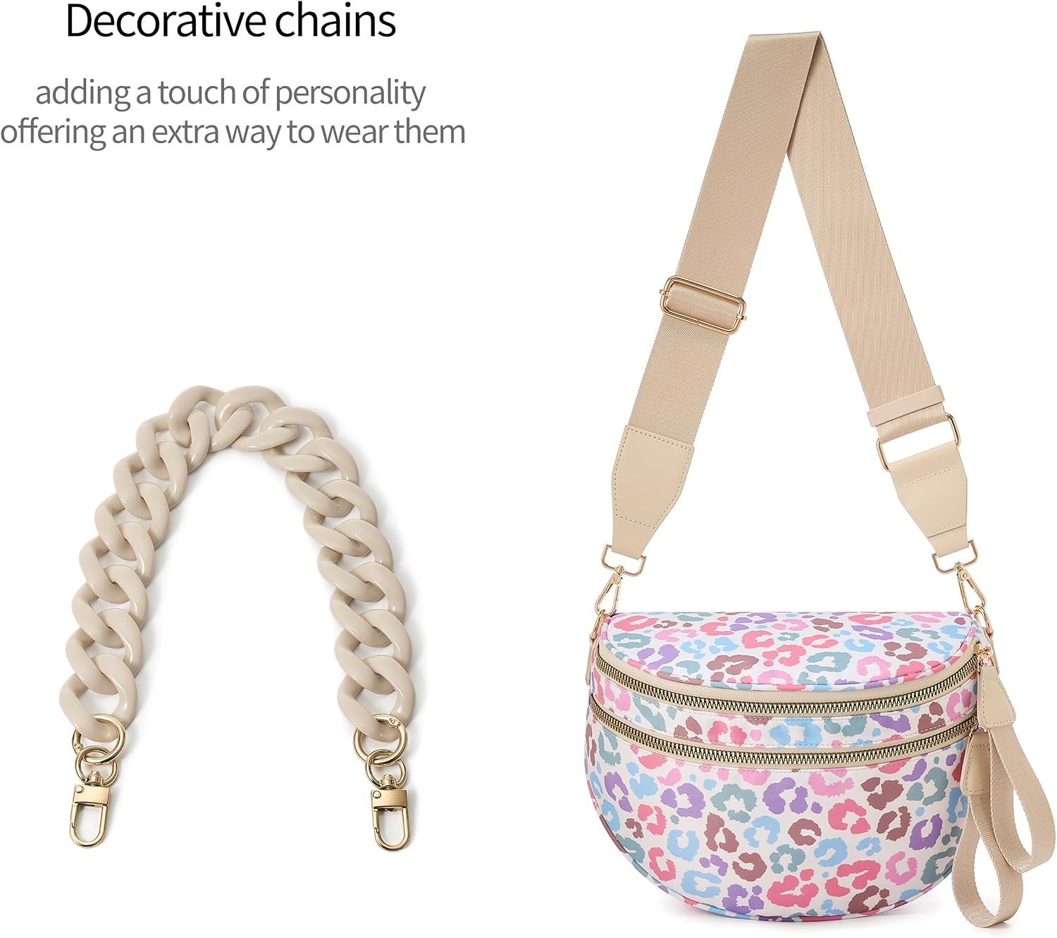 Women's Leopard Crossbody Bum Bag with Wide Strap