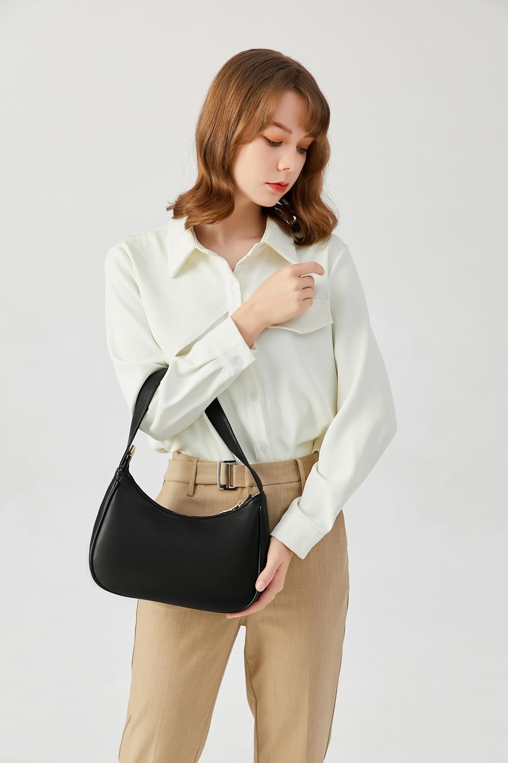 Women's Black PU Crescent Hobo Shoulder Bag