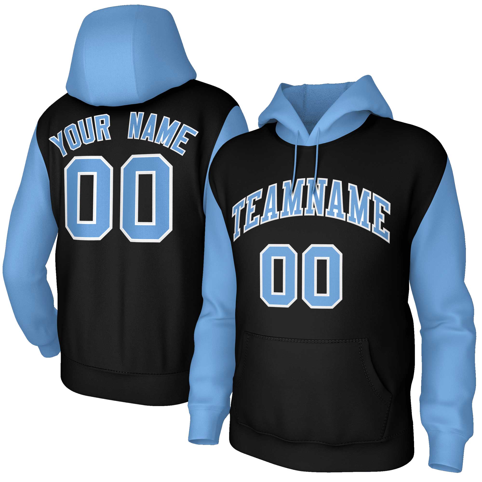 Custom Light Blue-White Raglan Sleeves Stitched Sportwear Pullover Hoodie
