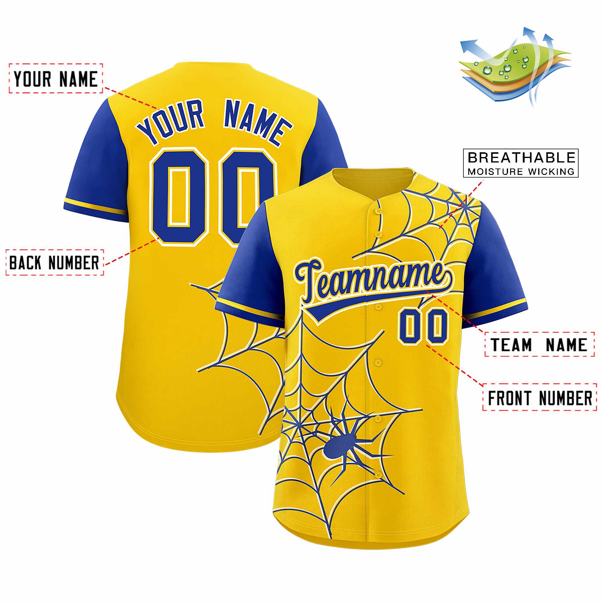 Benutzerdefiniertes Spinnennetz-Muster, Raglanärmel, authentisches Baseball-Trikot