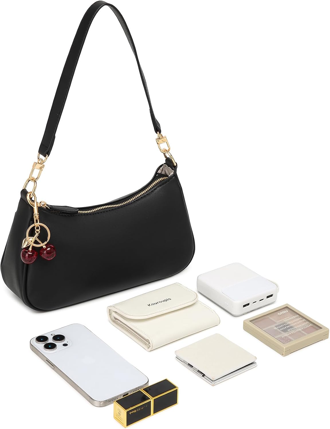 Women's PU Crescent Shoulder Bag Cherry Charm Pink