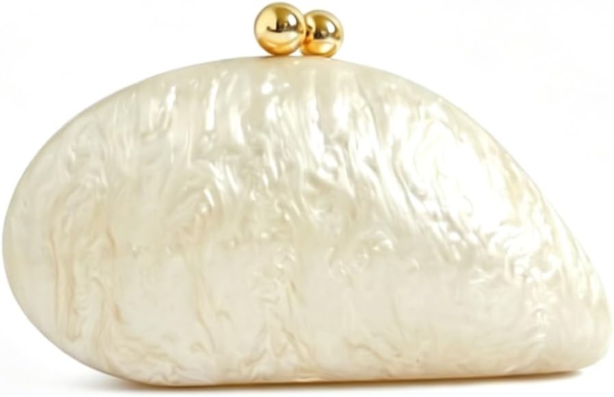 Women's Acrylic Shell Clutch Evening Bag with Gold Chain