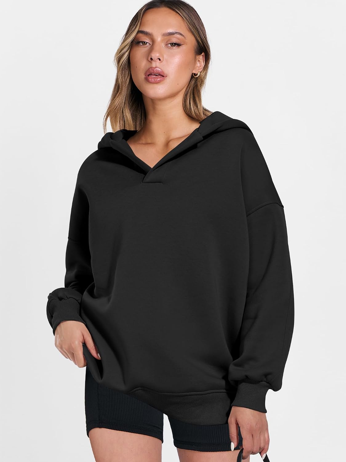 Womens Oversized Hoodies V Neck Sweatshirts Fleece Long Sleeve Pullover Y2K Clothes Fall Trendy Outfits