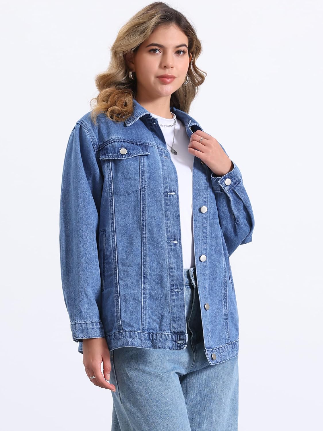 Women's Oversized Long Denim Shacket with Pockets Women's Oversized Long Denim Shacket with Pockets