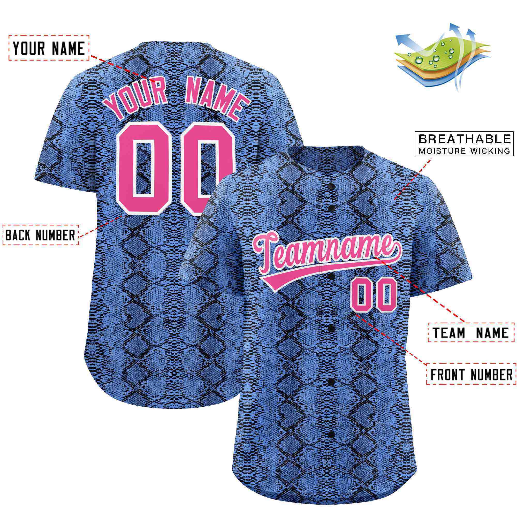 Benutzerdefiniertes authentisches Baseball-Trikot mit mehrfarbigem Schlangenledermuster