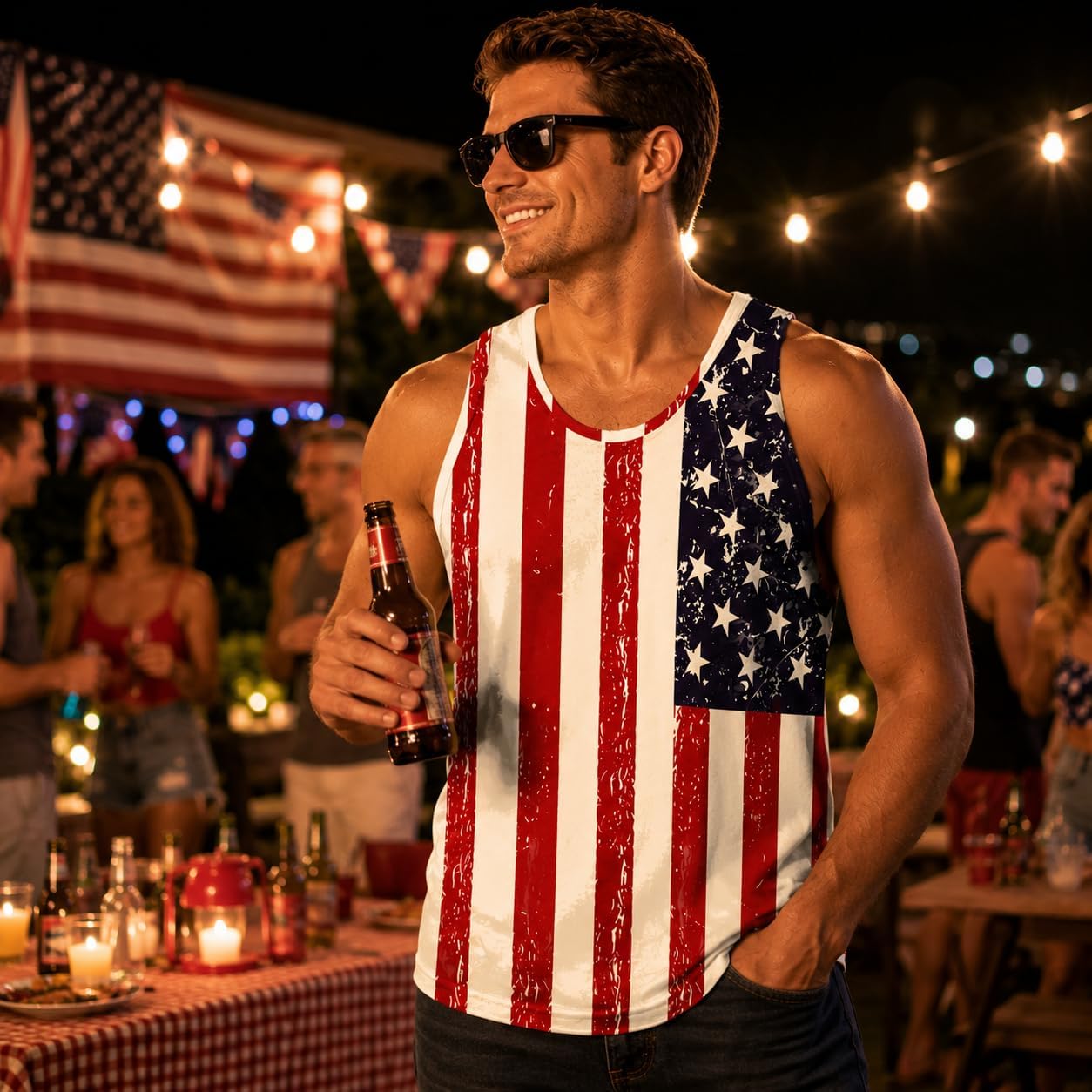 Men's American Flag Graphic Tank Top Red White Blue