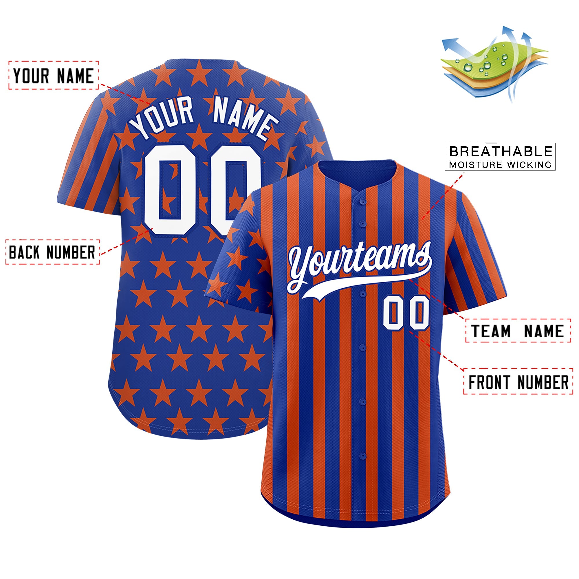 Benutzerdefiniertes Graffiti-Muster-Baseball-Trikot mit amerikanischer Flagge