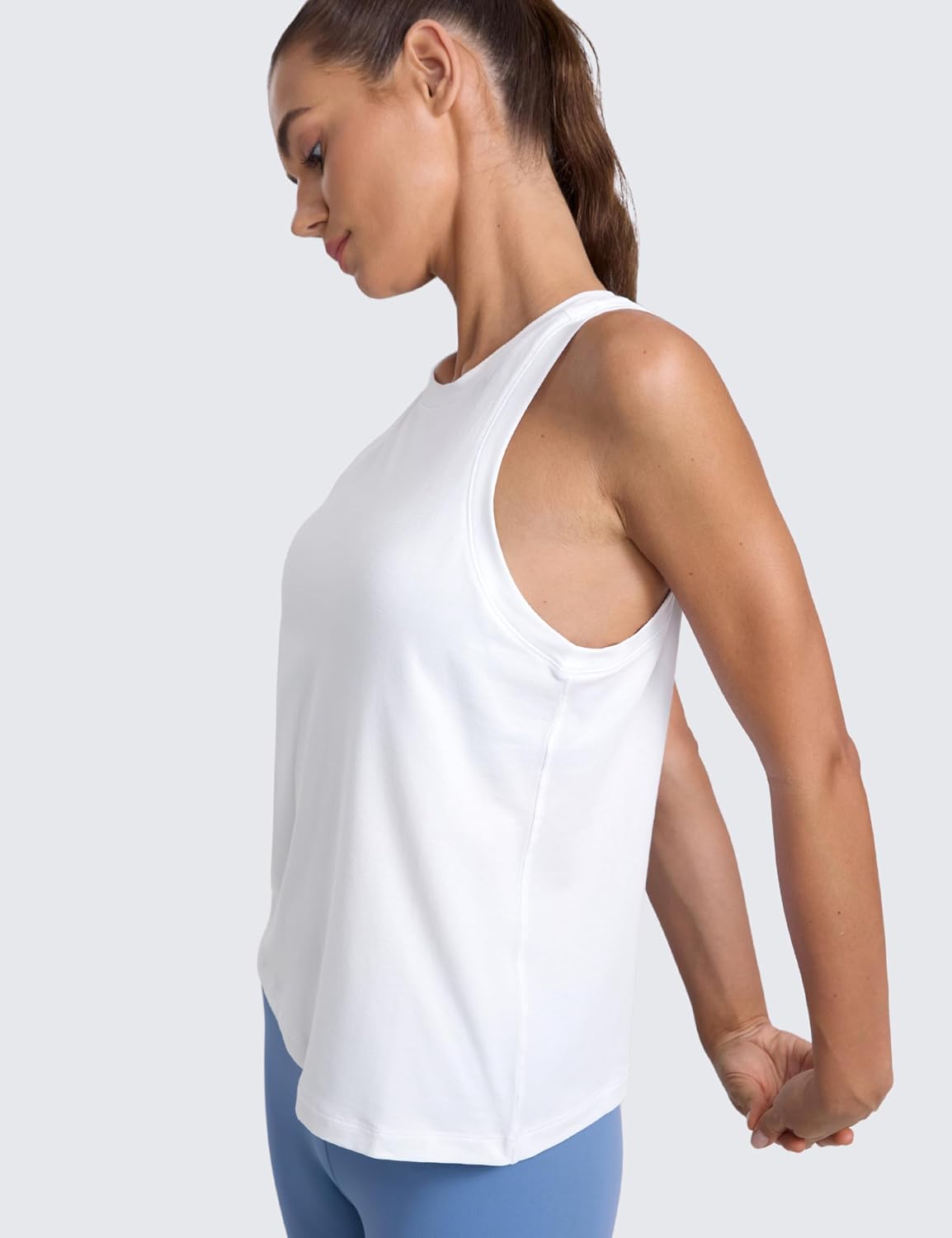 Women's Cotton-Blend Workout Racerback Tank Athletic High Neck Breathable Tops Casual Basic Sleeveless Shirts