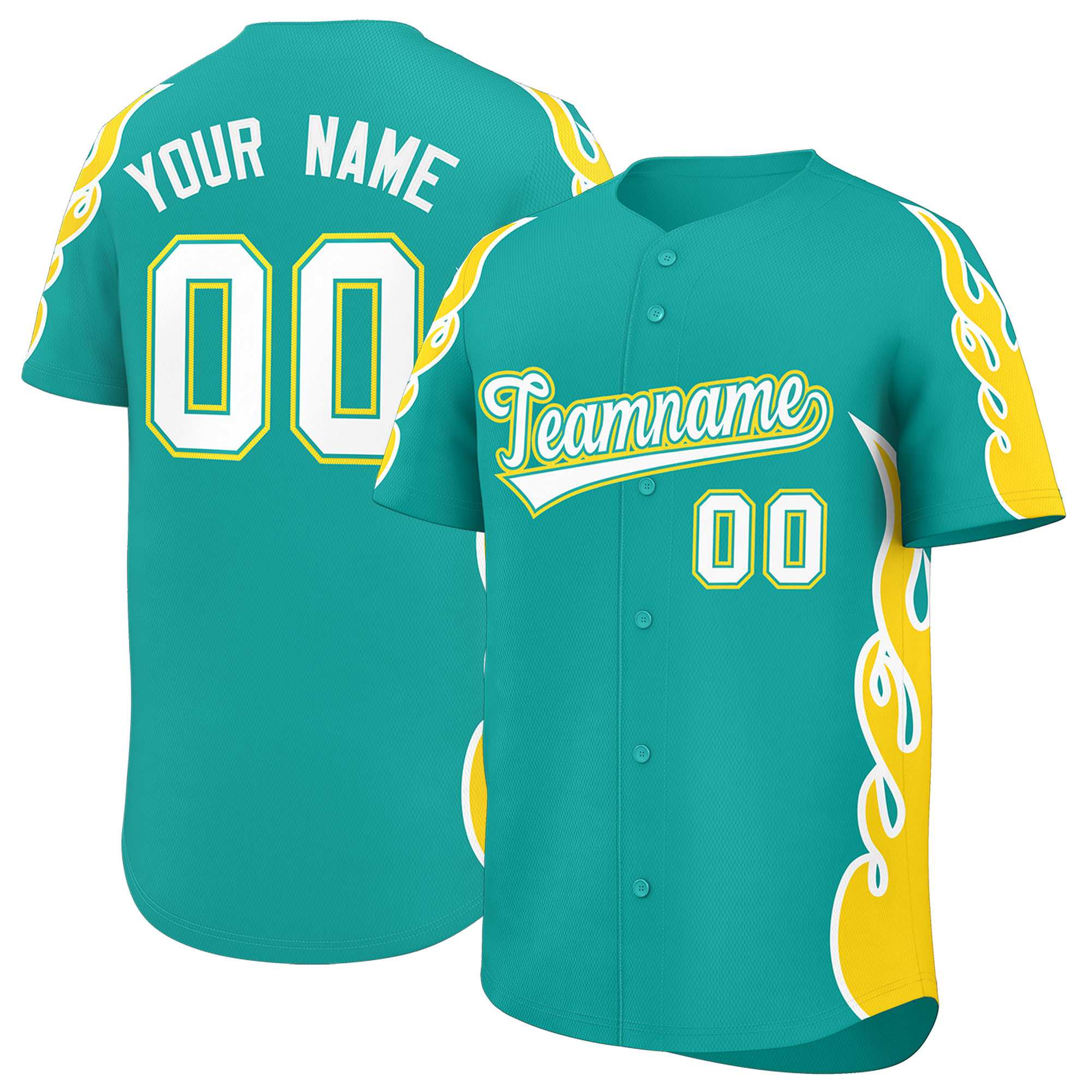 Benutzerdefiniertes Baseball-Trikot mit Seitenflammen-Umrissmuster für Sportuniformen