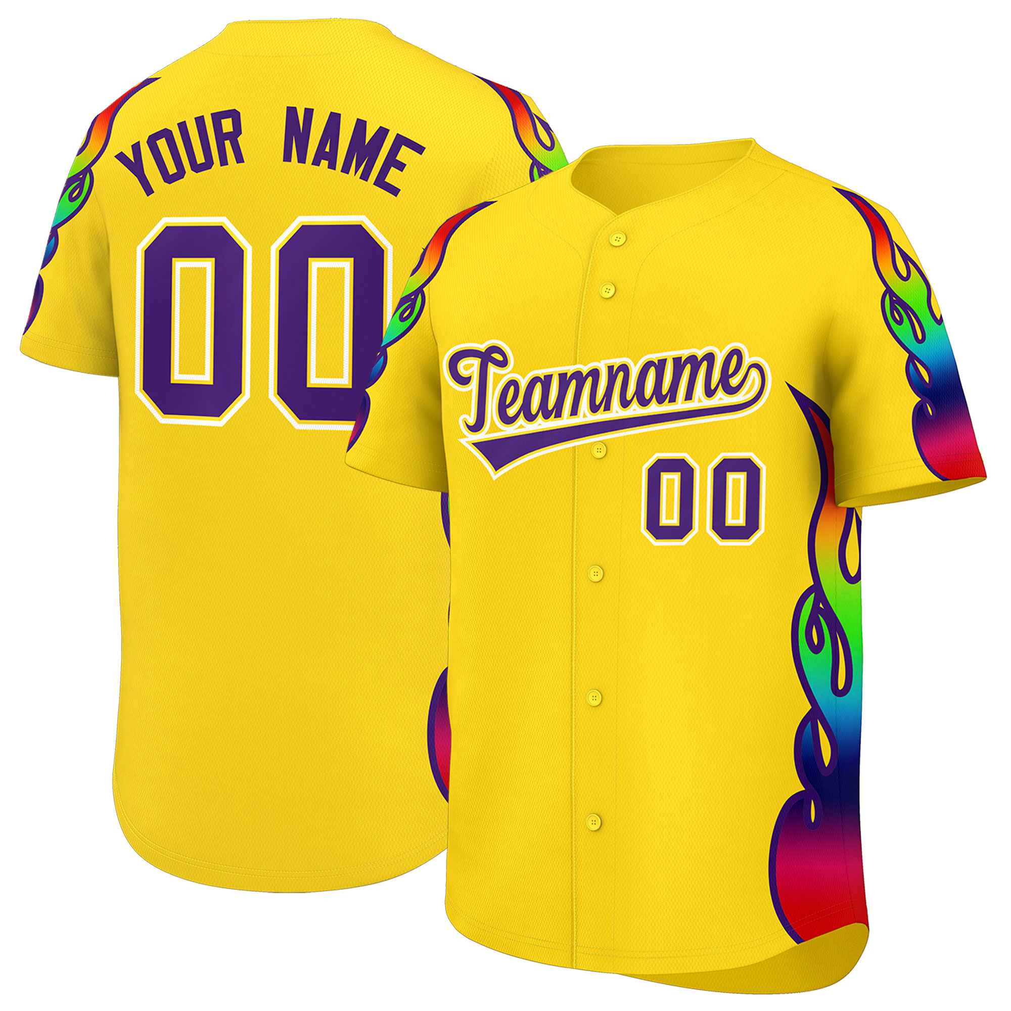 Benutzerdefiniertes Graffiti-Muster, personalisierter mehrfarbiger Flammendruck, authentisches Baseball-Trikot